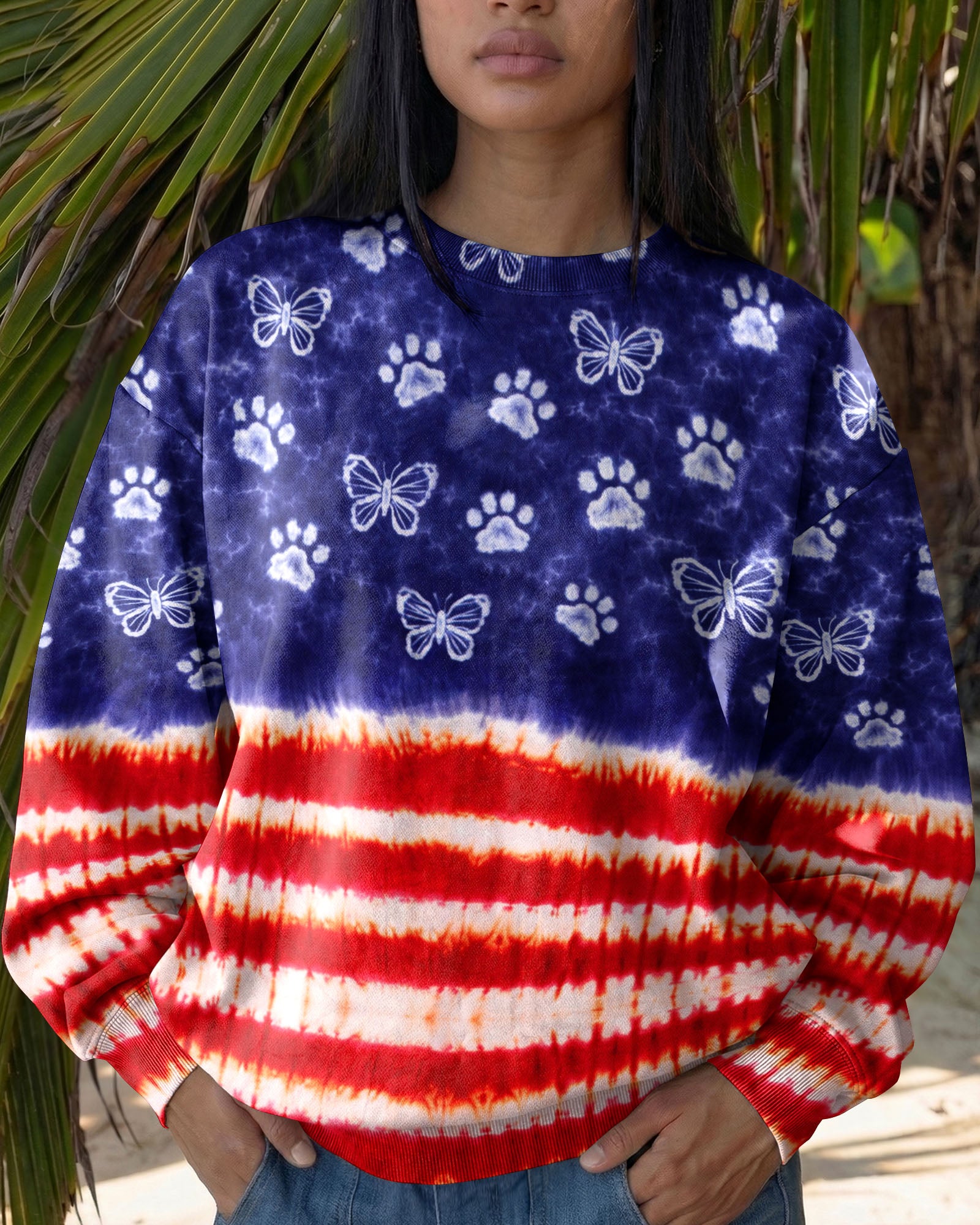 PAW PRINT BUTTERFLY RED WHITE & BLUE SWIRL ALL OVER PRINT - TLNO0304261