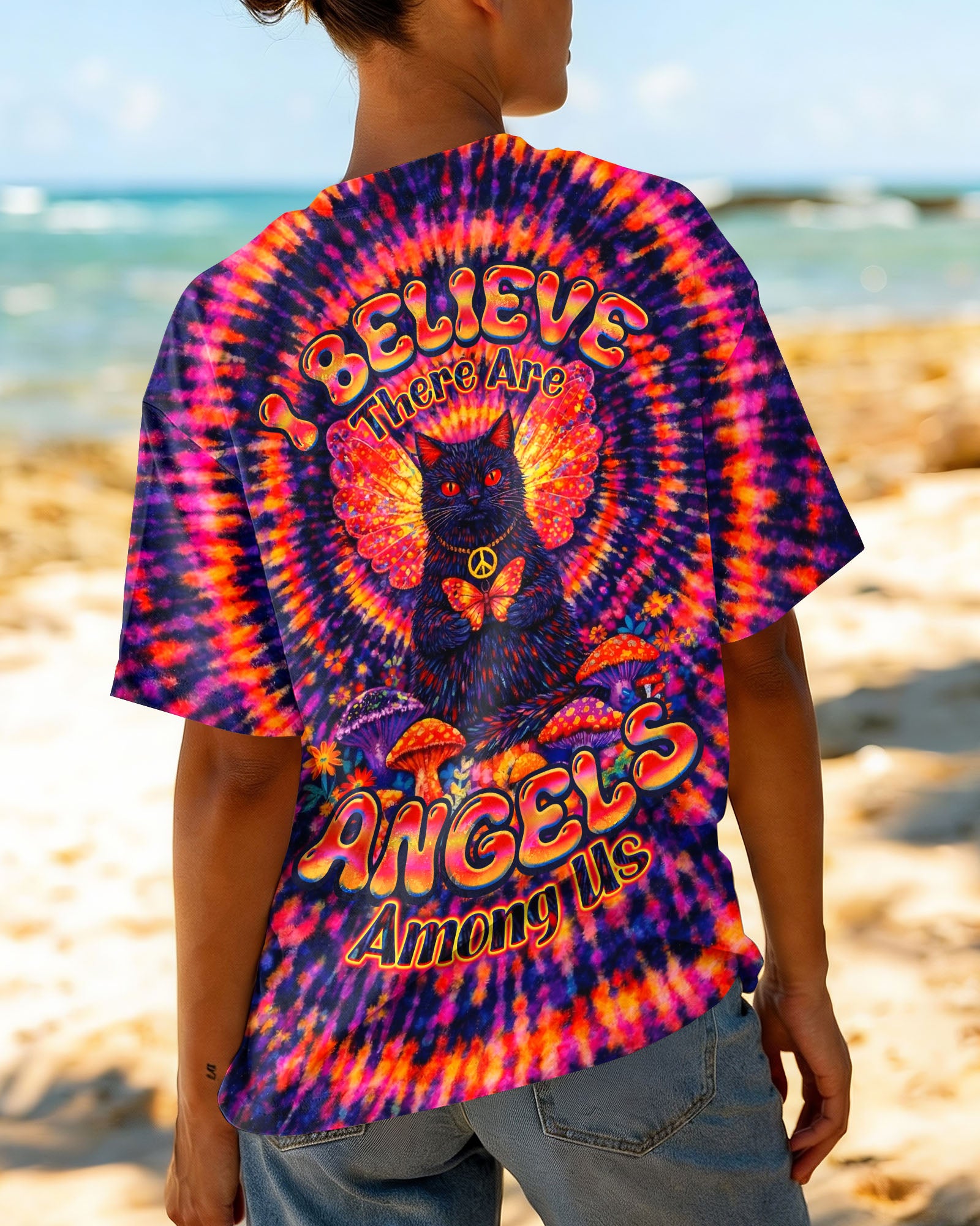 I BELIEVE THERE ARE ANGELS AMONG US CAT SWIRL ALL OVER PRINT - TLNO0403261