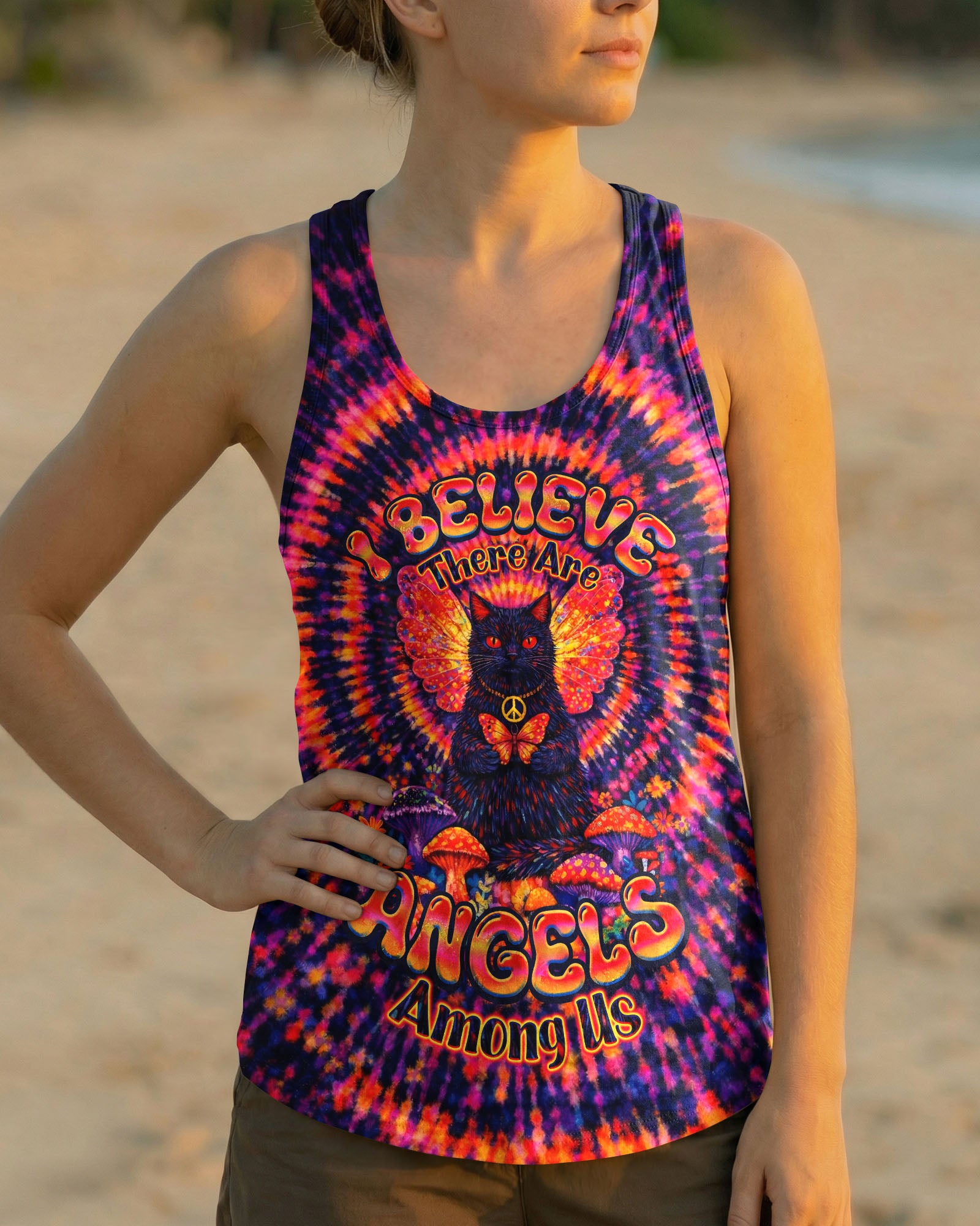 I BELIEVE THERE ARE ANGELS AMONG US CAT SWIRL ALL OVER PRINT - TLNO0403261