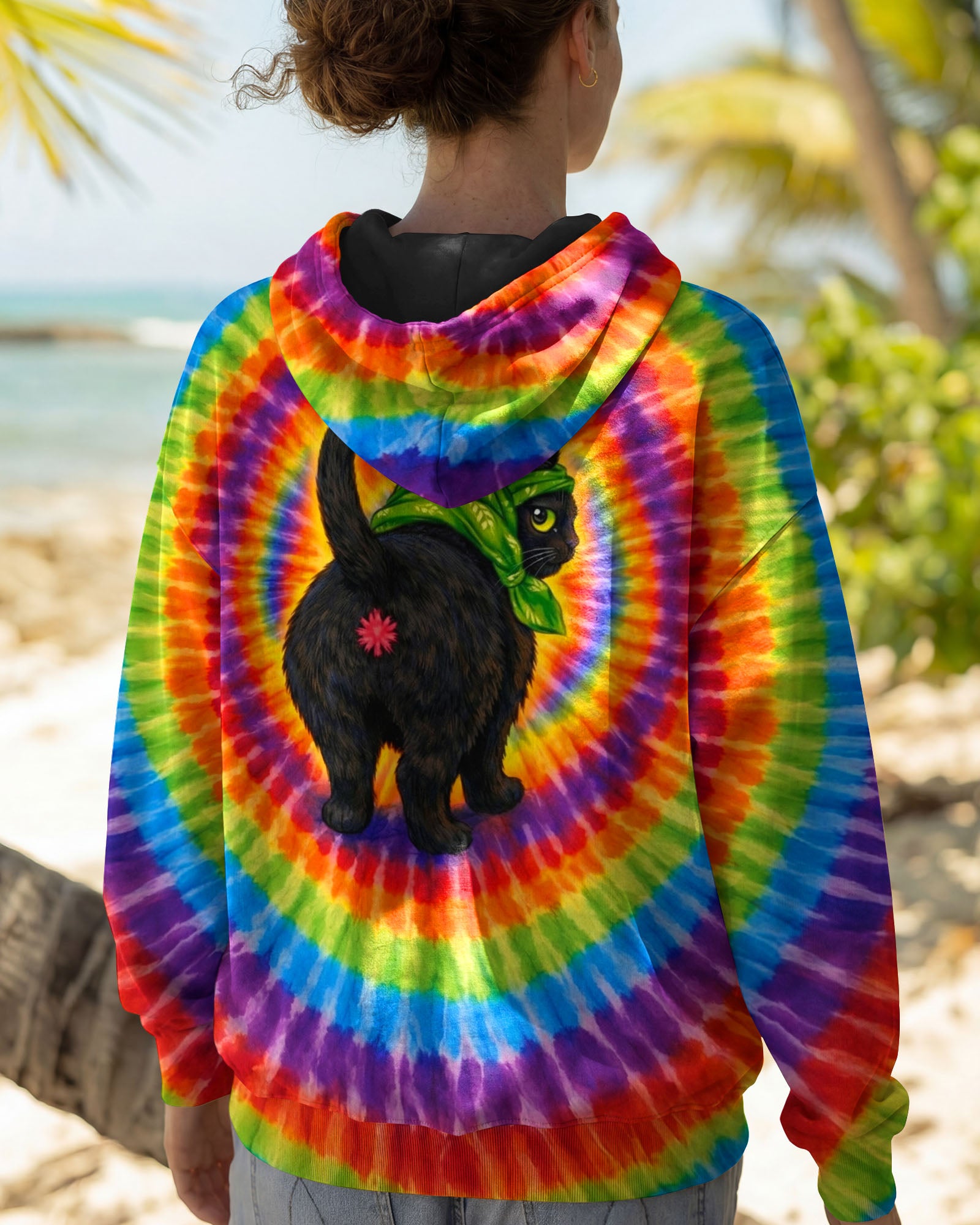 BLACK CAT HEADBAND COLORFUL SWIRL ALL OVER PRINT - TLNO0502261