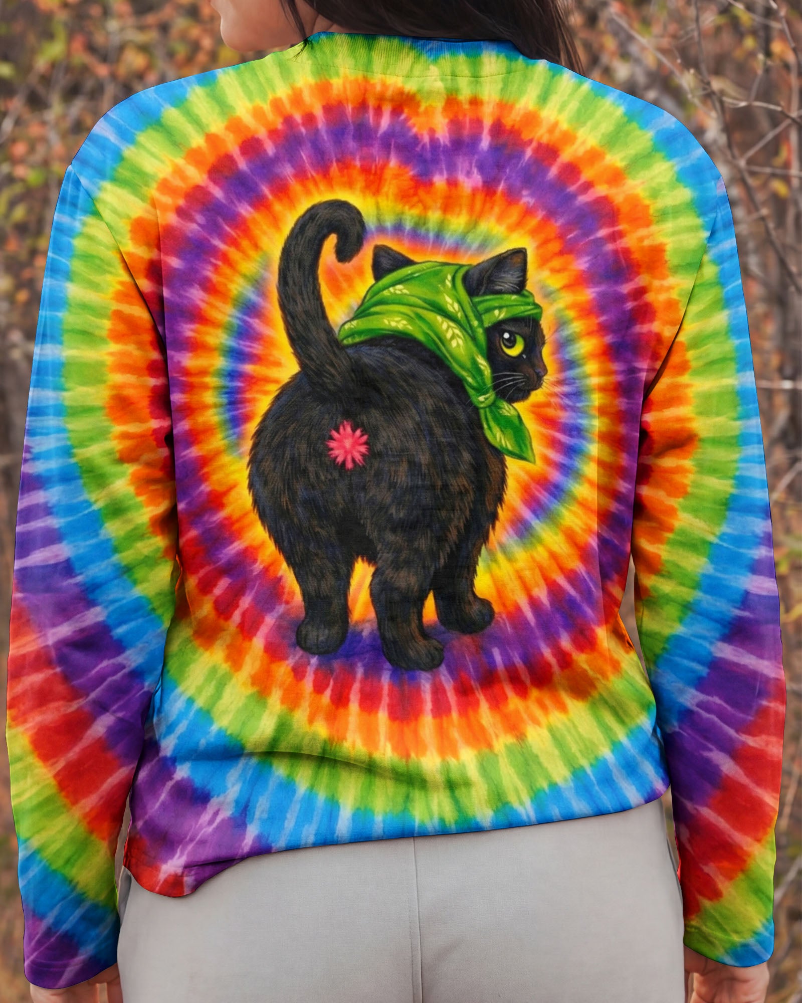 BLACK CAT HEADBAND COLORFUL SWIRL ALL OVER PRINT - TLNO0502261