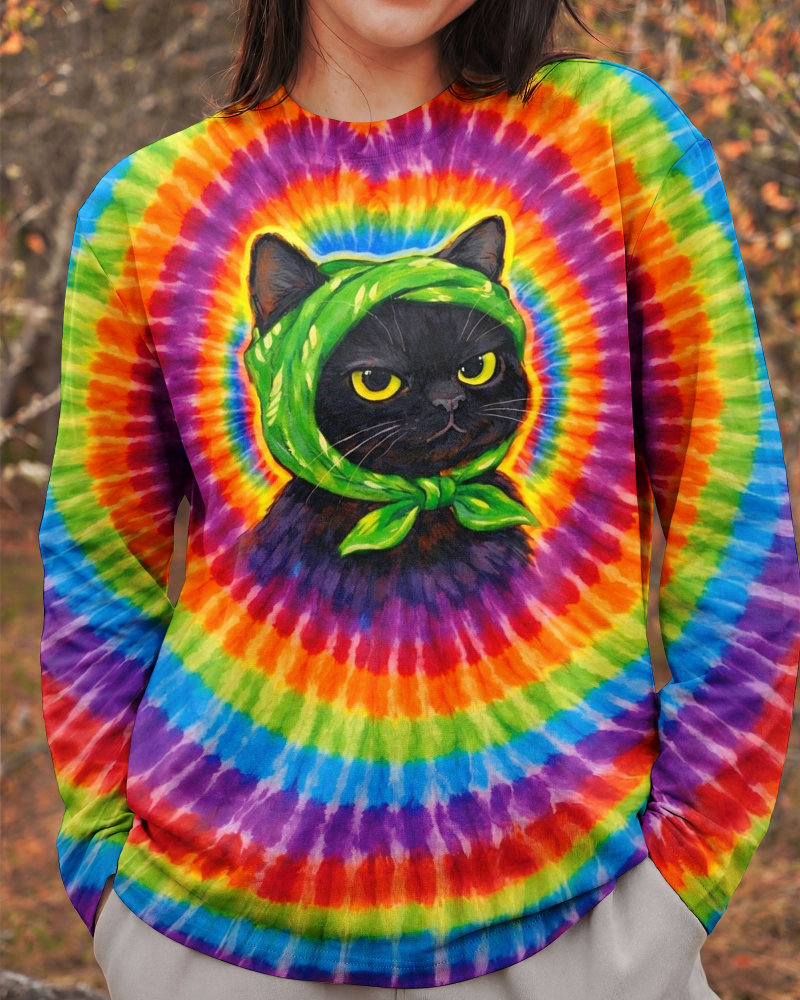 BLACK CAT HEADBAND COLORFUL SWIRL ALL OVER PRINT - TLNO0502261
