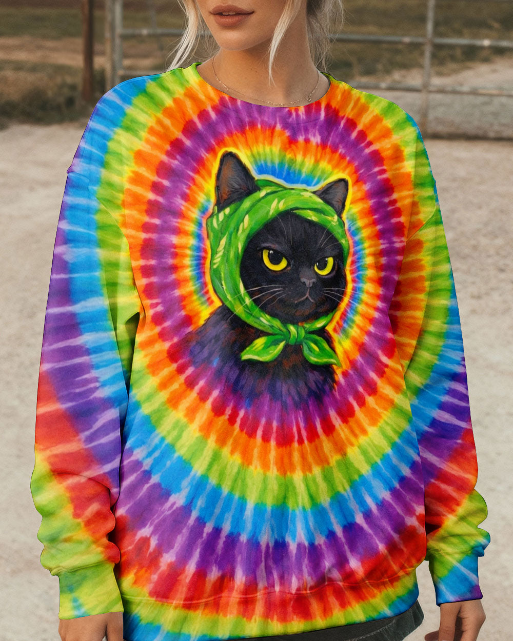 BLACK CAT HEADBAND COLORFUL SWIRL ALL OVER PRINT - TLNO0502261