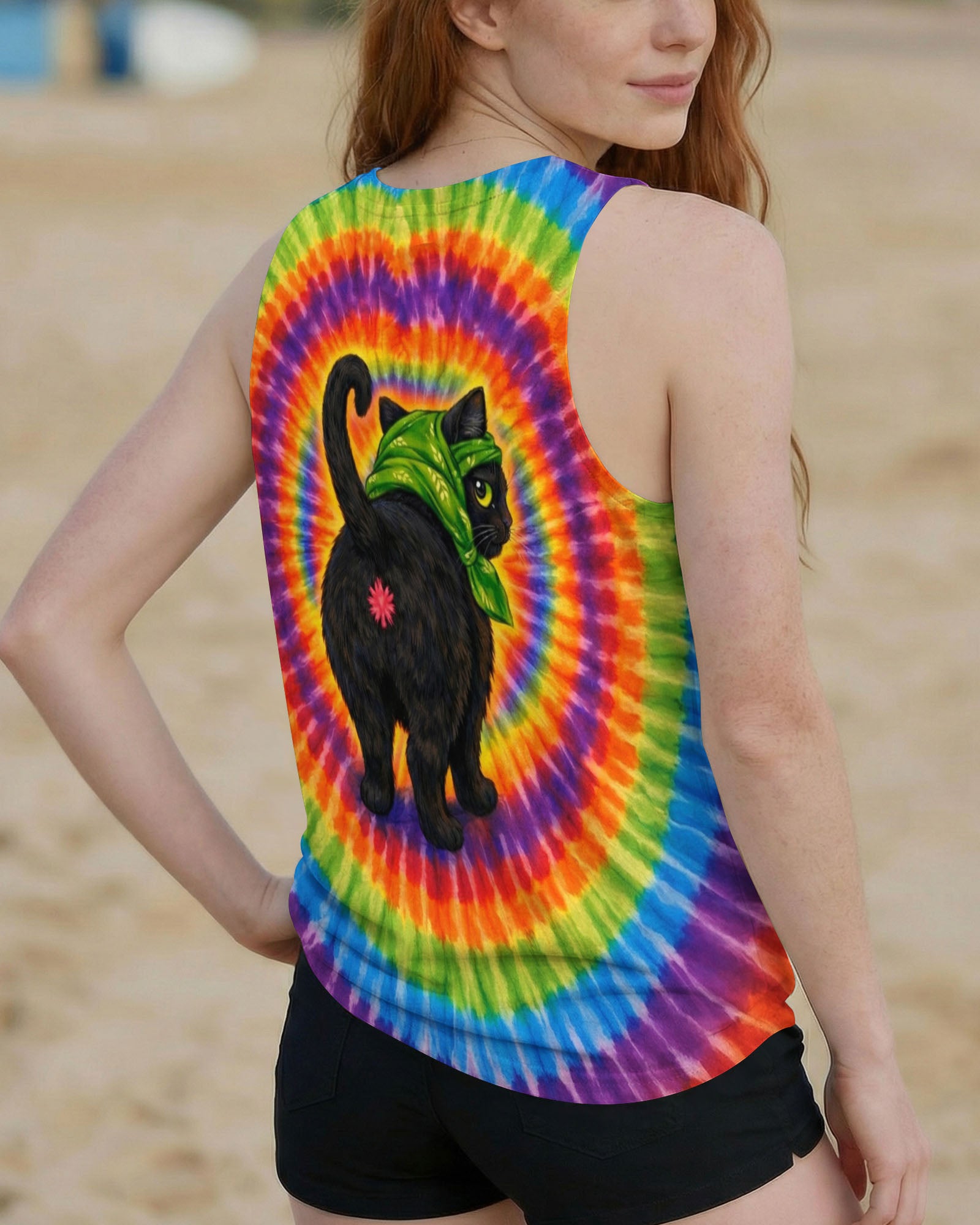 BLACK CAT HEADBAND COLORFUL SWIRL ALL OVER PRINT - TLNO0502261