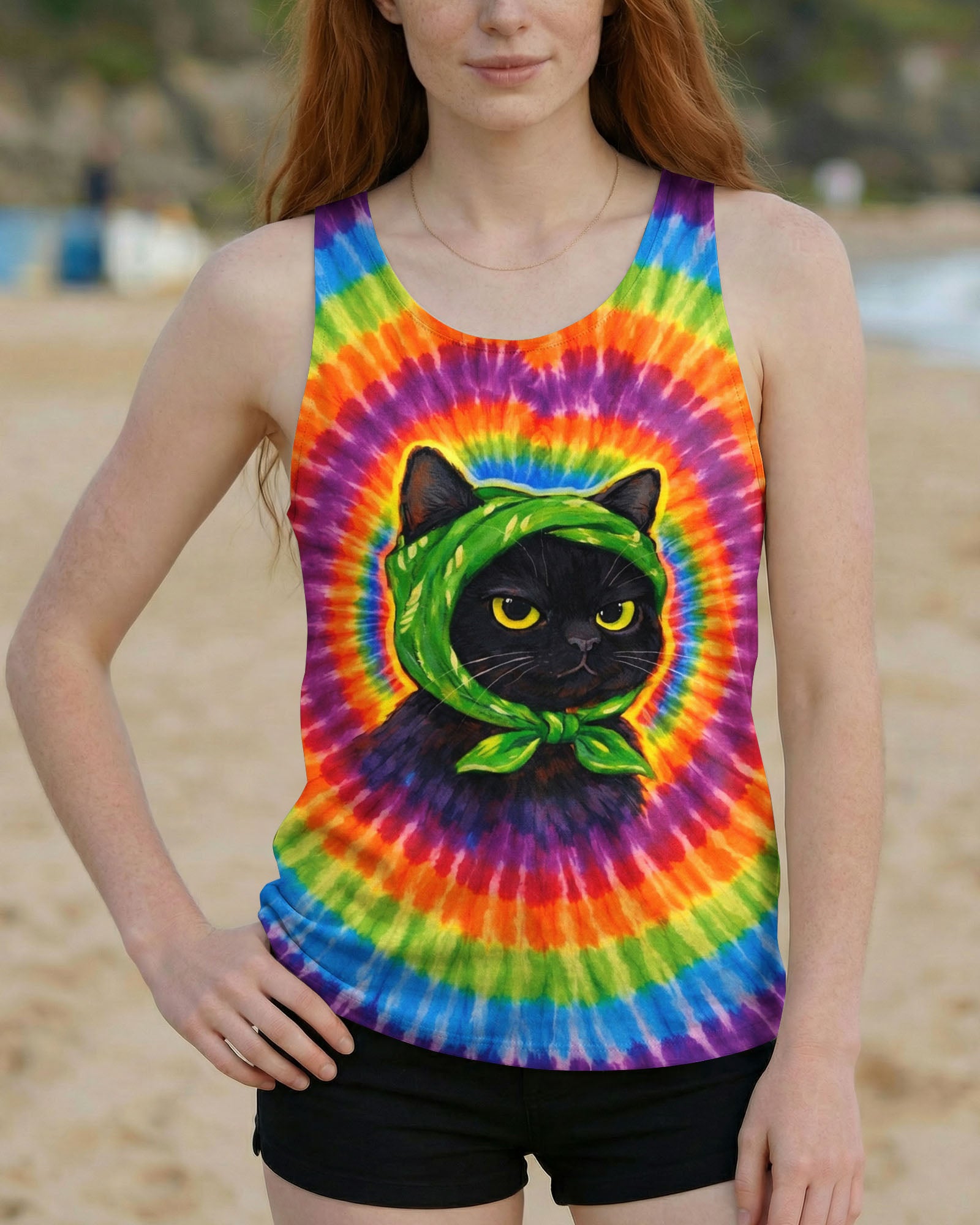 BLACK CAT HEADBAND COLORFUL SWIRL ALL OVER PRINT - TLNO0502261