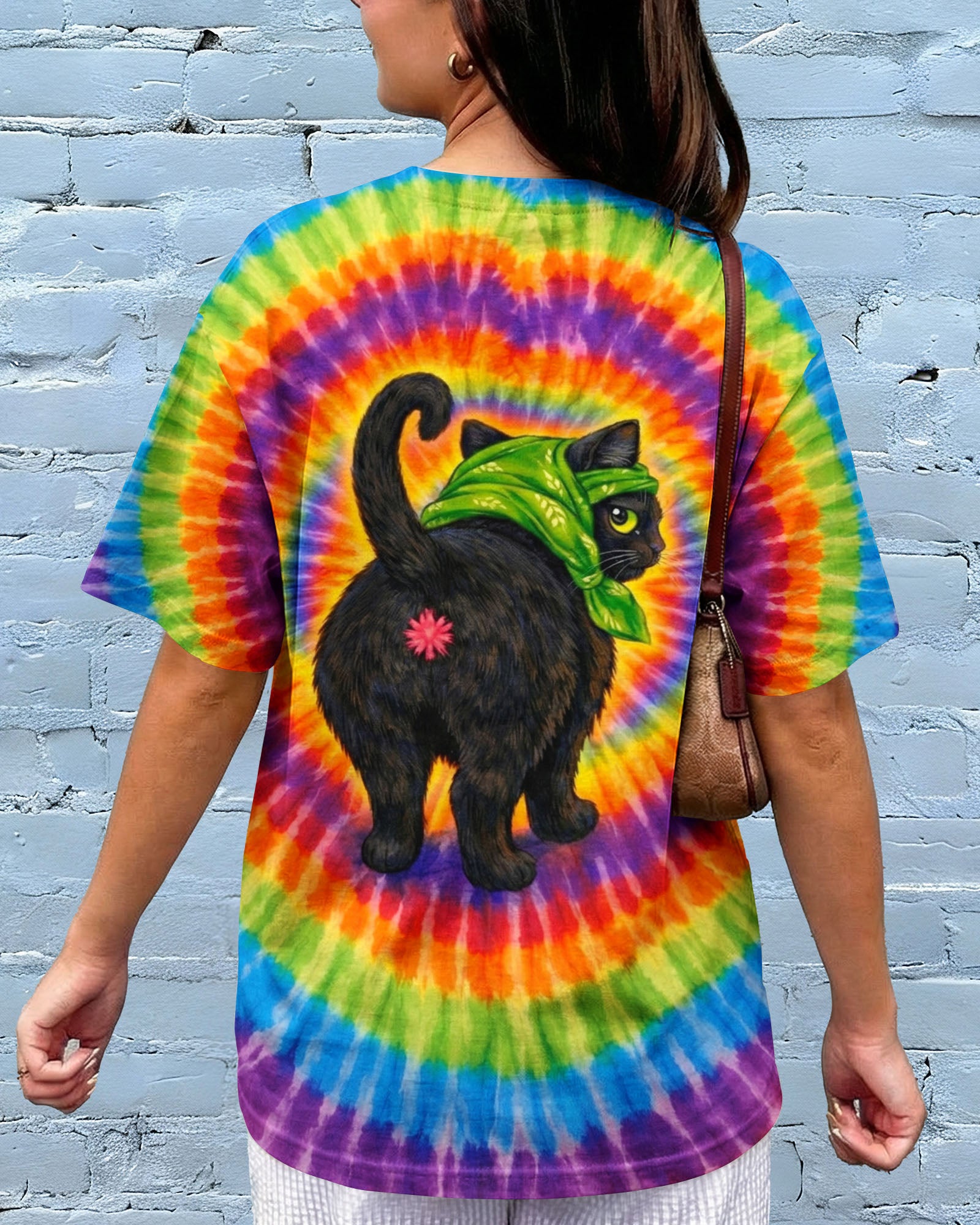 BLACK CAT HEADBAND COLORFUL SWIRL ALL OVER PRINT - TLNO0502261