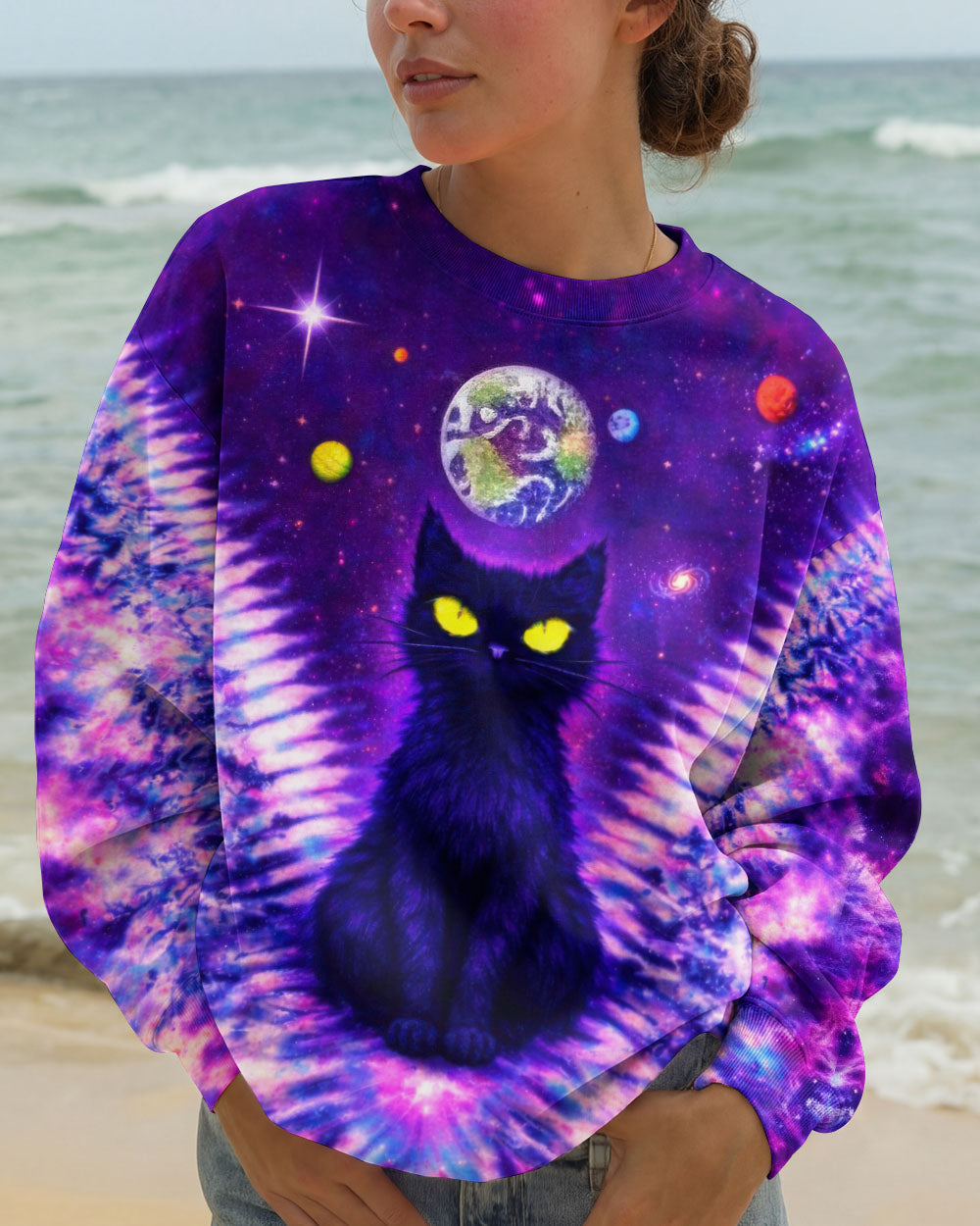 BLACK CAT V GALAXY SWIRL ALL OVER PRINT - TLTW0402261