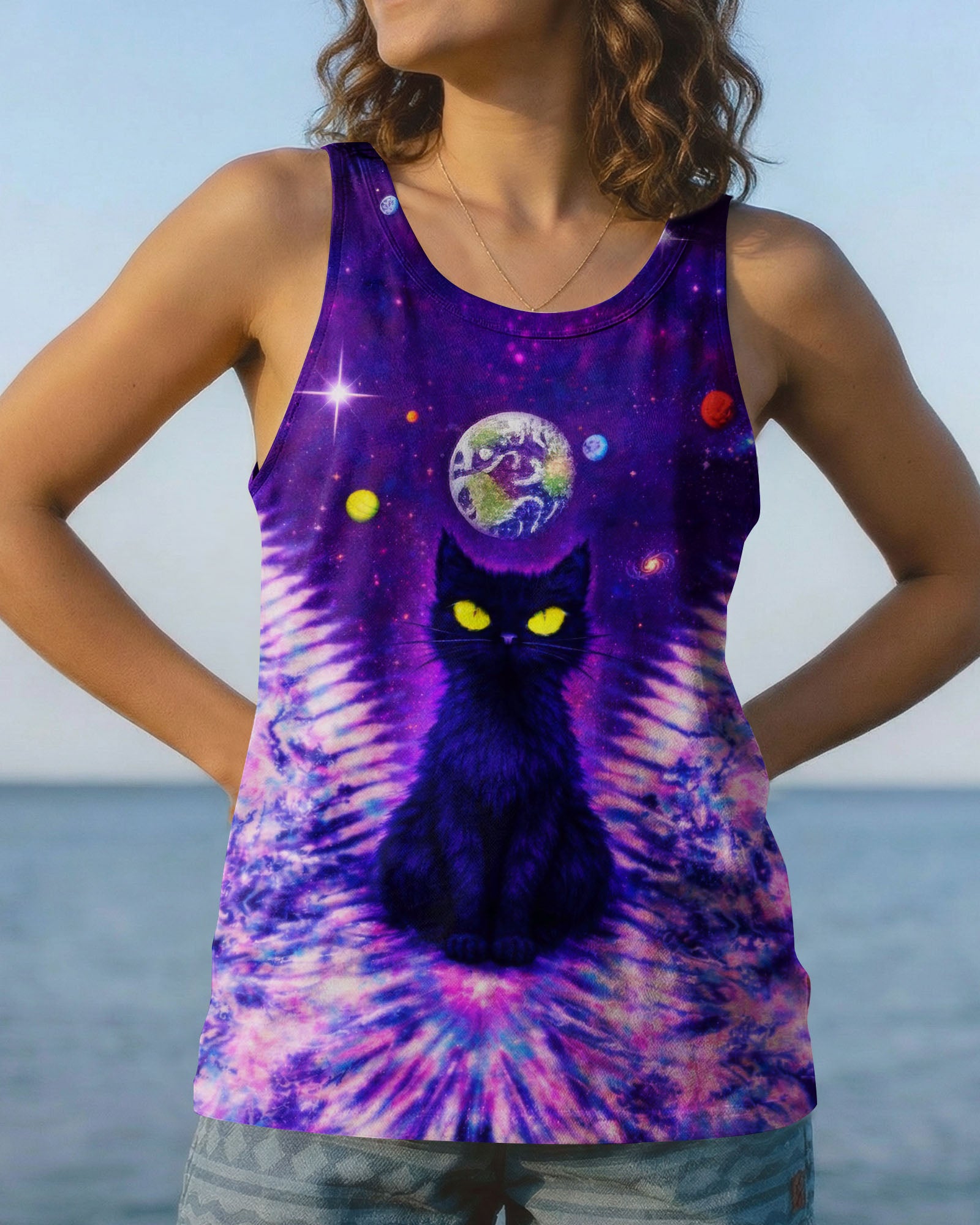 BLACK CAT V GALAXY SWIRL ALL OVER PRINT - TLTW0402261