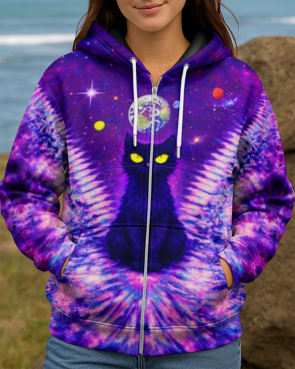 BLACK CAT V GALAXY SWIRL ALL OVER PRINT - TLTW0402261