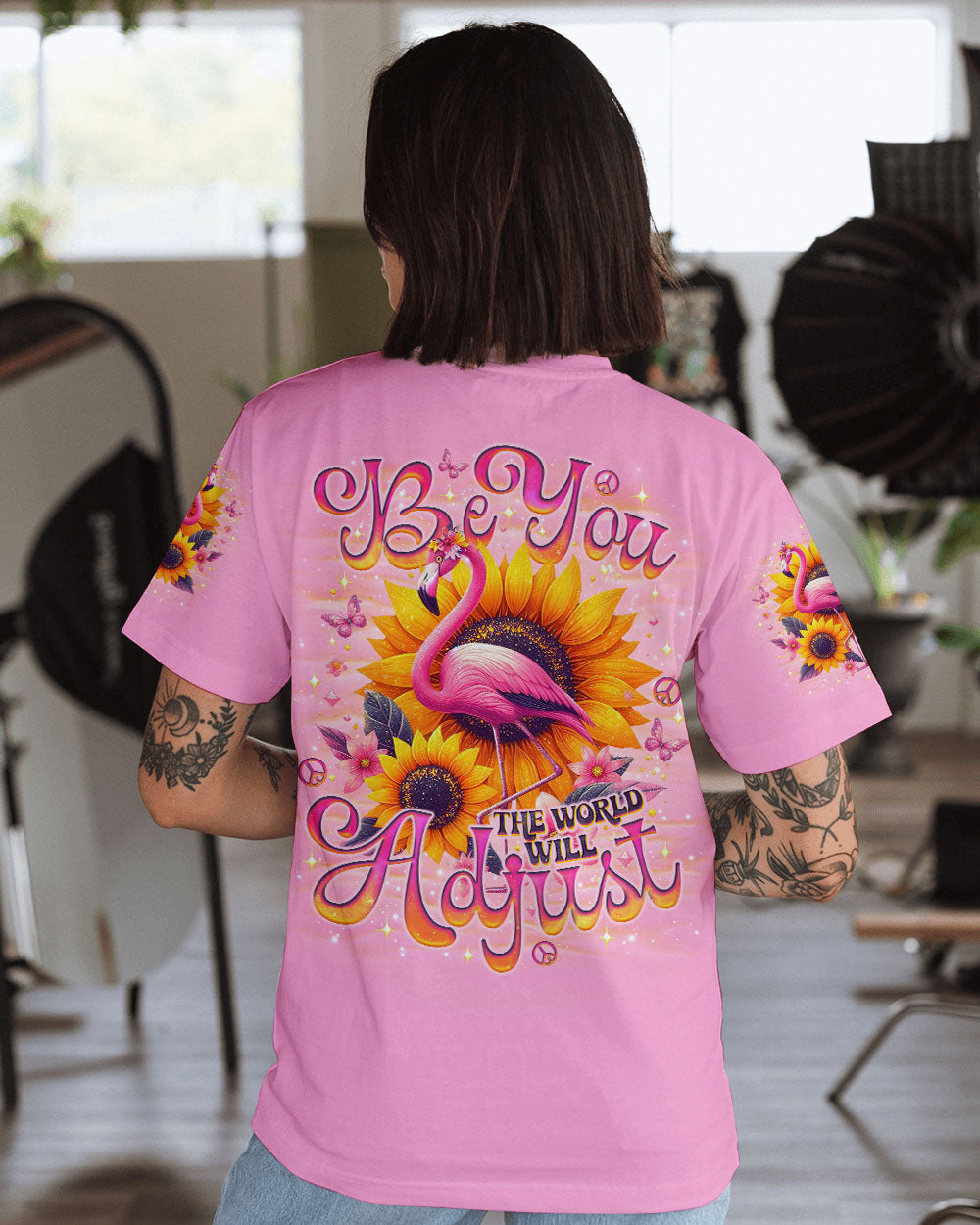 BE YOU THE WORLD WILL ADJUST FLAMINGO ALL OVER PRINT - TLNO0601251