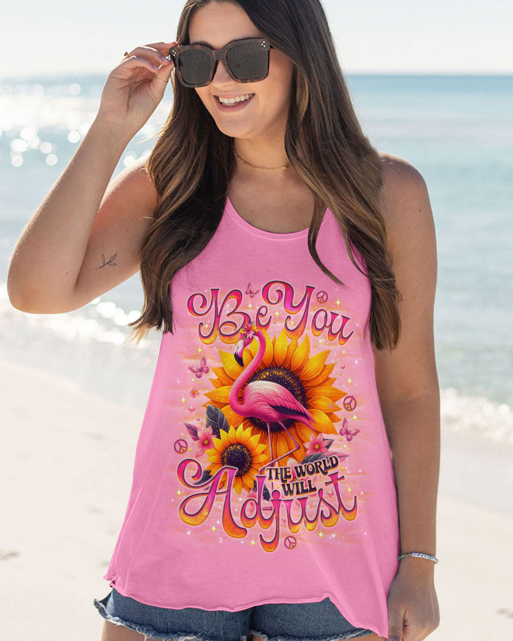 BE YOU THE WORLD WILL ADJUST FLAMINGO ALL OVER PRINT - TLNO0601251
