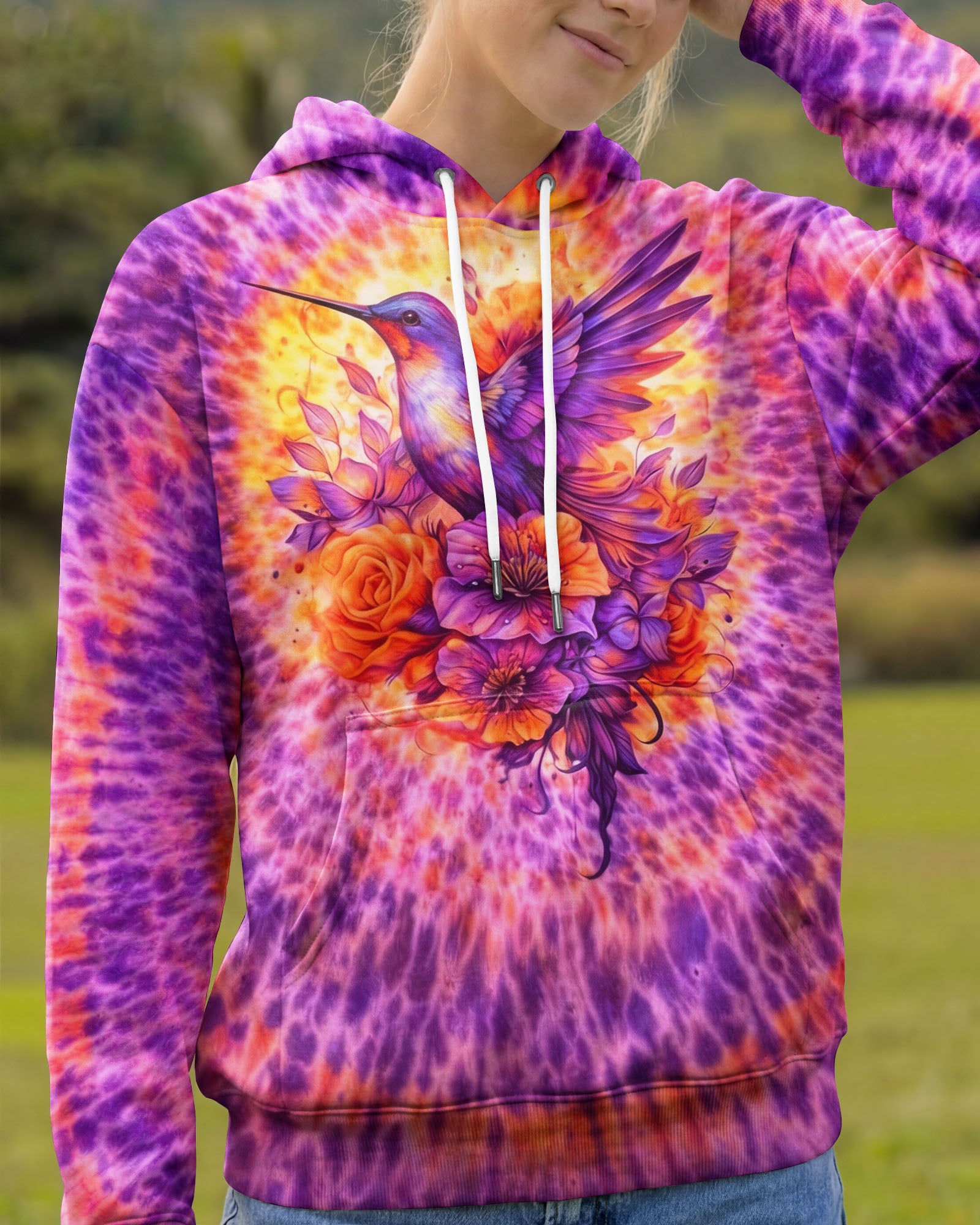 JUST BREATHE HUMMINGBIRD FLORAL SWIRL ALL OVER PRINT - TLNO0804262