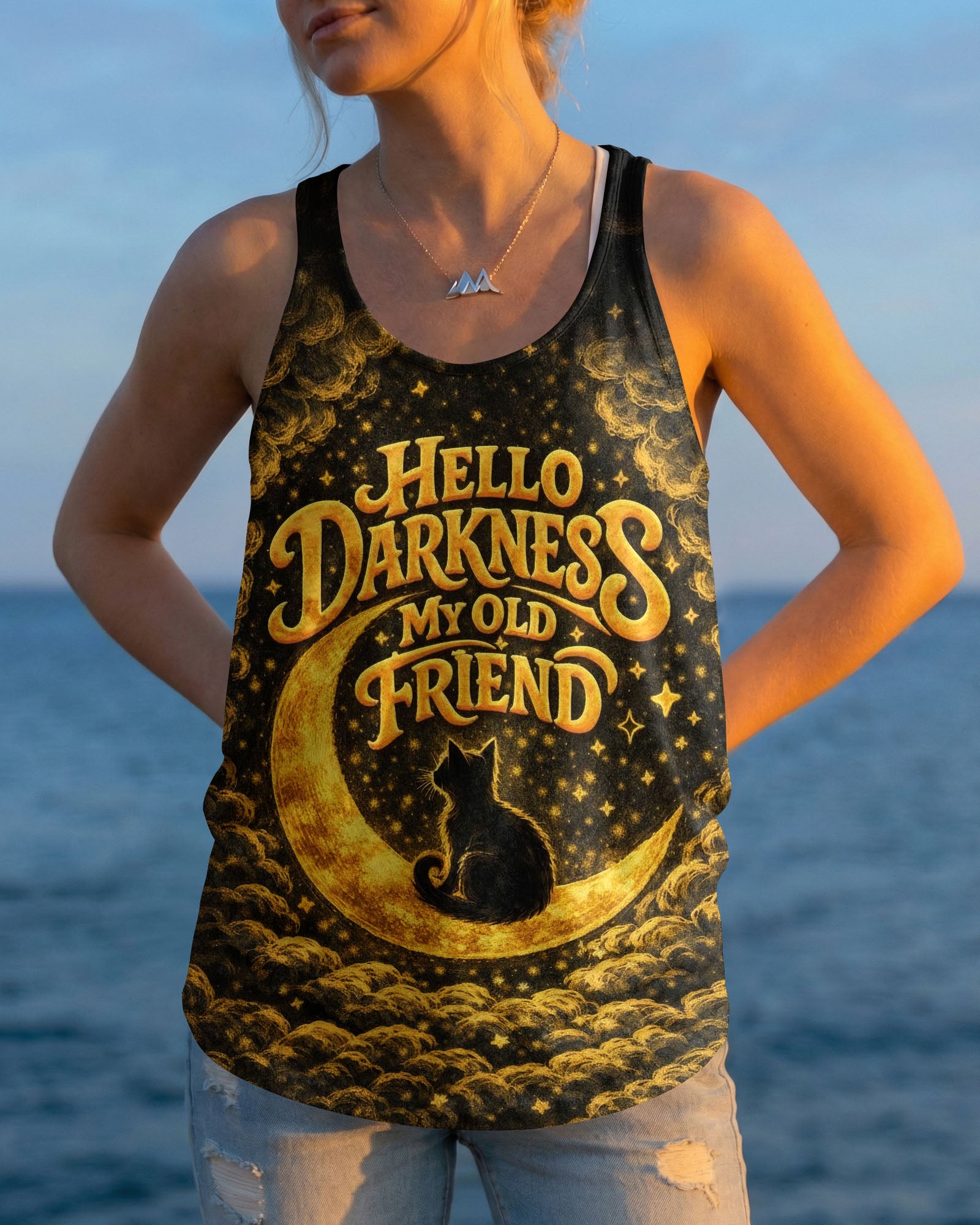 HELLO DARKNESS MY OLD FRIEND MOON CAT ALL OVER PRINT - TLNO1102261