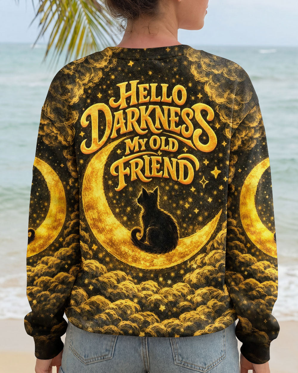 HELLO DARKNESS MY OLD FRIEND MOON CAT ALL OVER PRINT - TLNO1102261