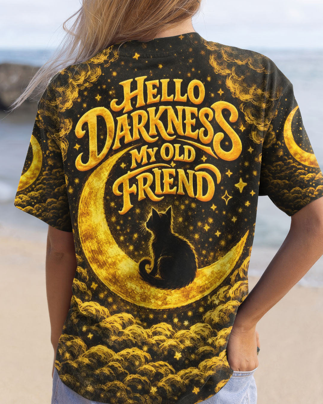 HELLO DARKNESS MY OLD FRIEND MOON CAT ALL OVER PRINT - TLNO1102261