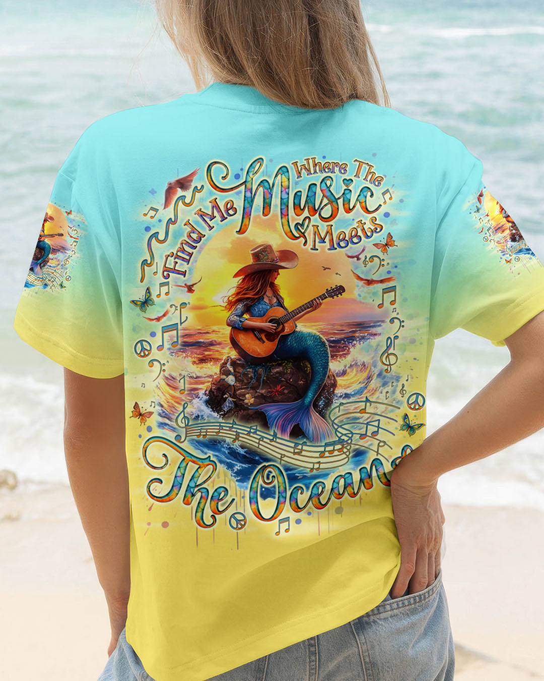 FIND ME WHERE THE MUSIC MEETS THE OCEAN MERMAID GUITAR ALL OVER PRINT - TLNO1104251
