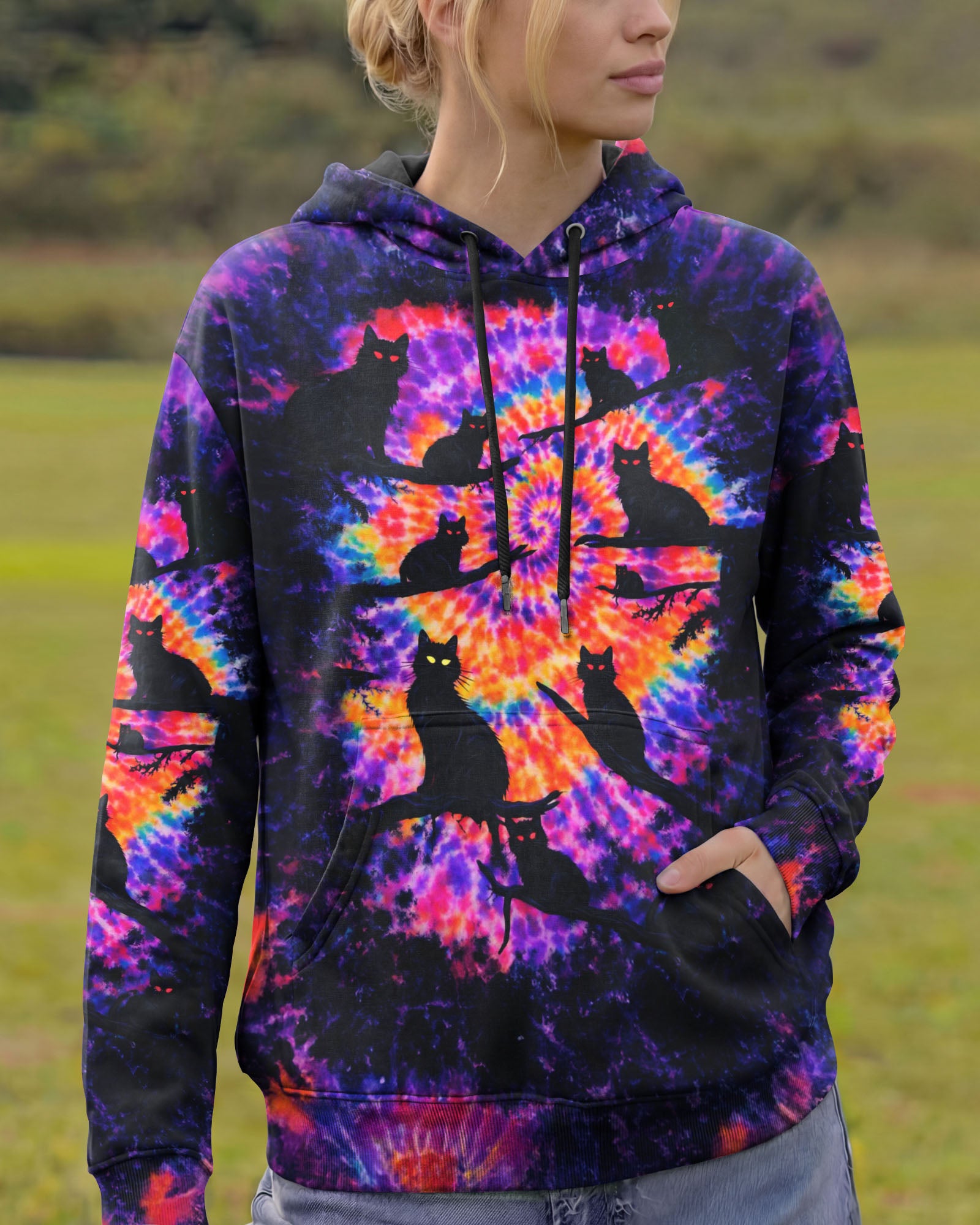 BLACK CAT IN THE DARK SWIRL ALL OVER PRINT - TLNO1201261