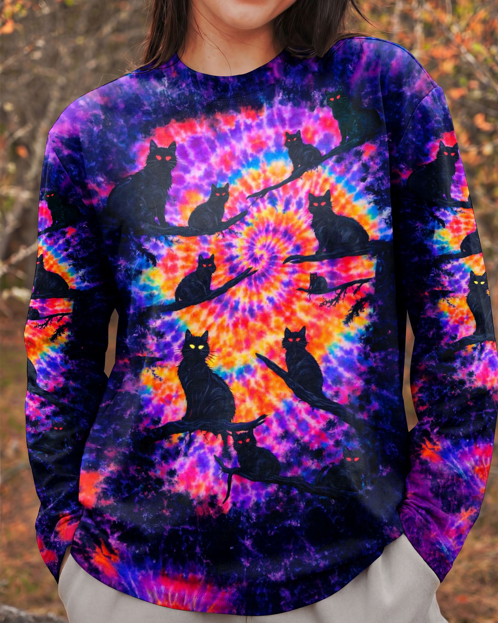 BLACK CAT IN THE DARK SWIRL ALL OVER PRINT - TLNO1201261