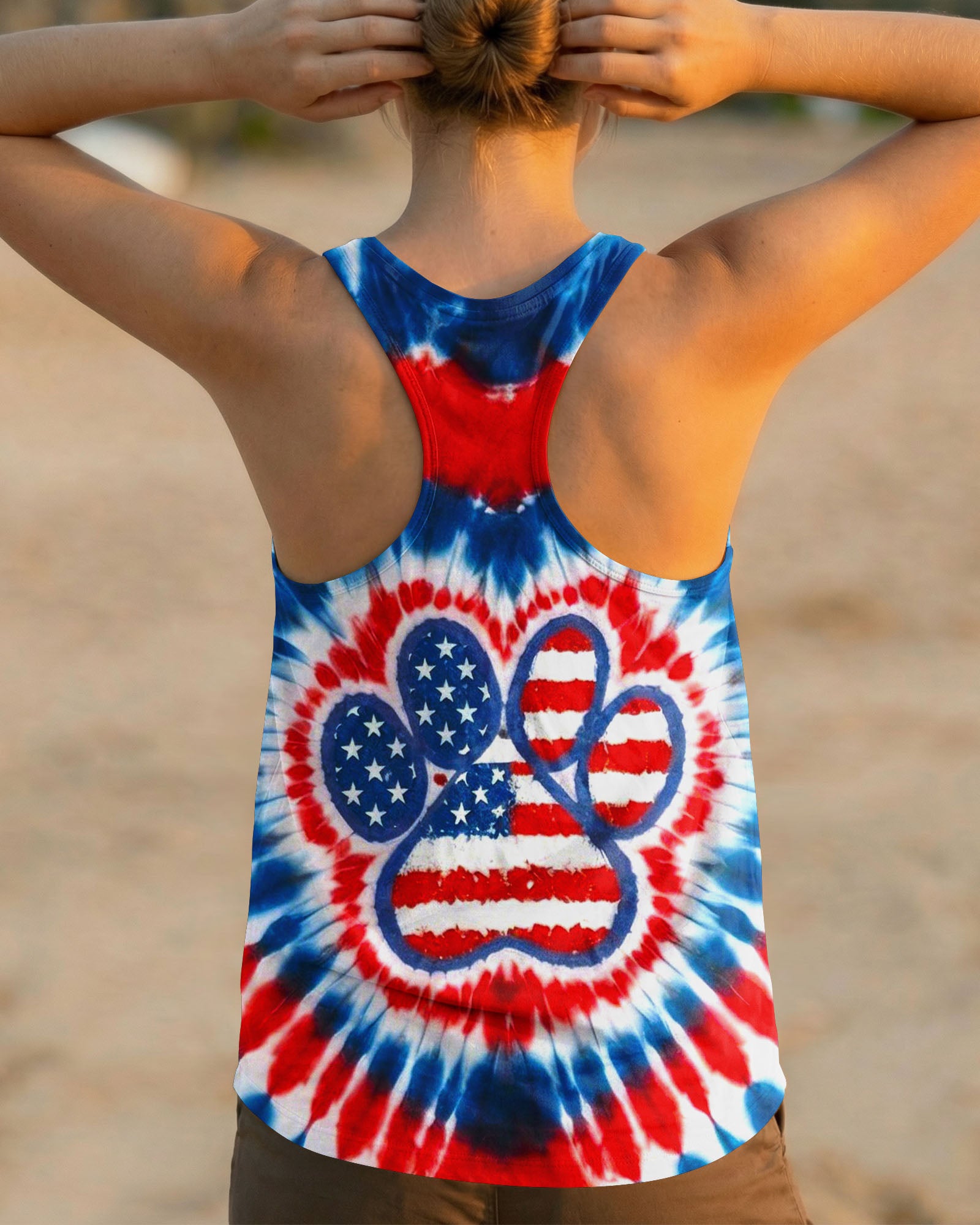 PAW PRINT RED WHITE & BLUE HEART SWIRL ALL OVER PRINT - TLNO1803262