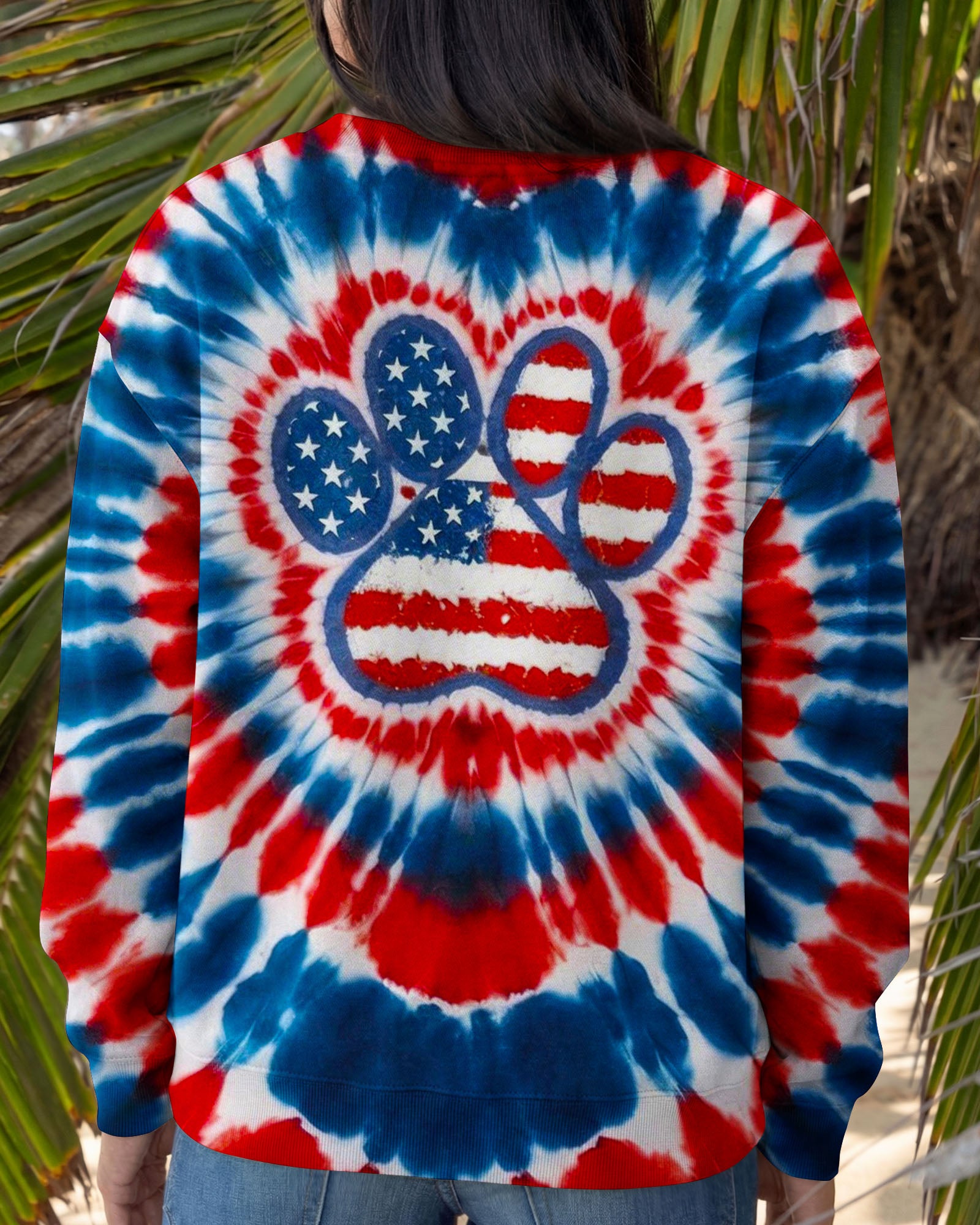 PAW PRINT RED WHITE & BLUE HEART SWIRL ALL OVER PRINT - TLNO1803262