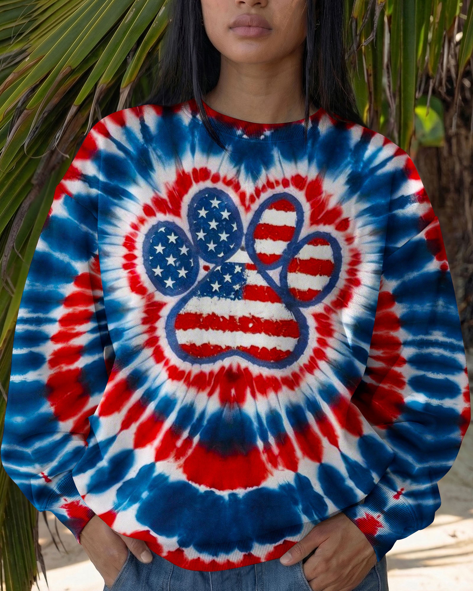 PAW PRINT RED WHITE & BLUE HEART SWIRL ALL OVER PRINT - TLNO1803262