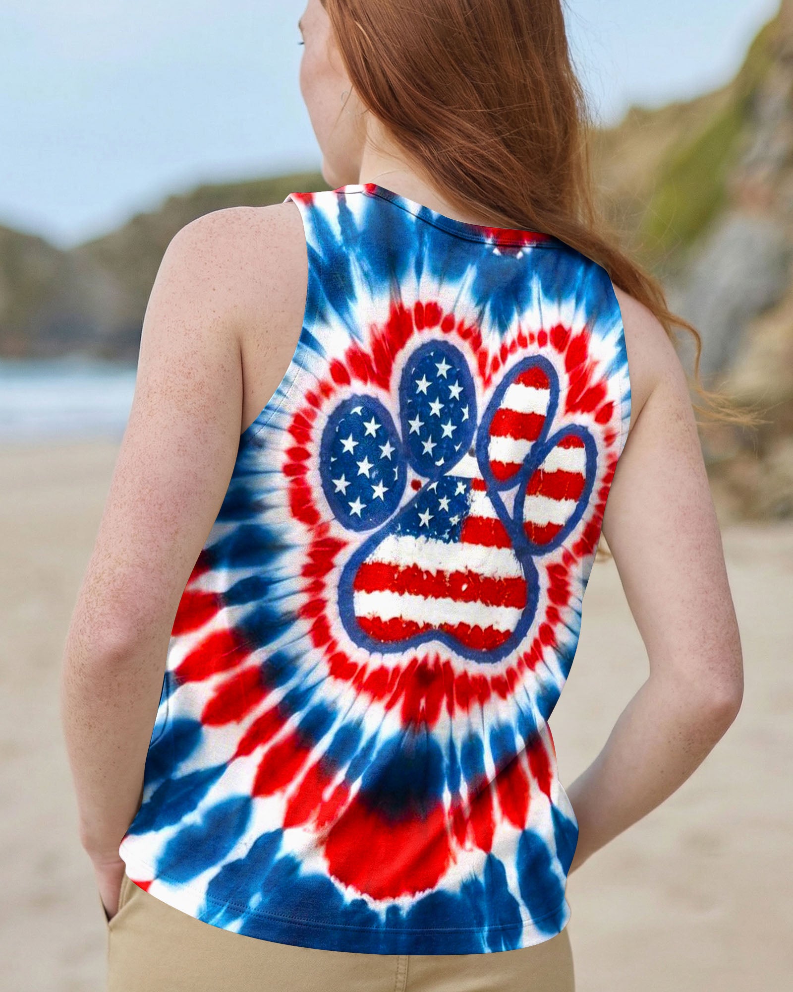 PAW PRINT RED WHITE & BLUE HEART SWIRL ALL OVER PRINT - TLNO1803262