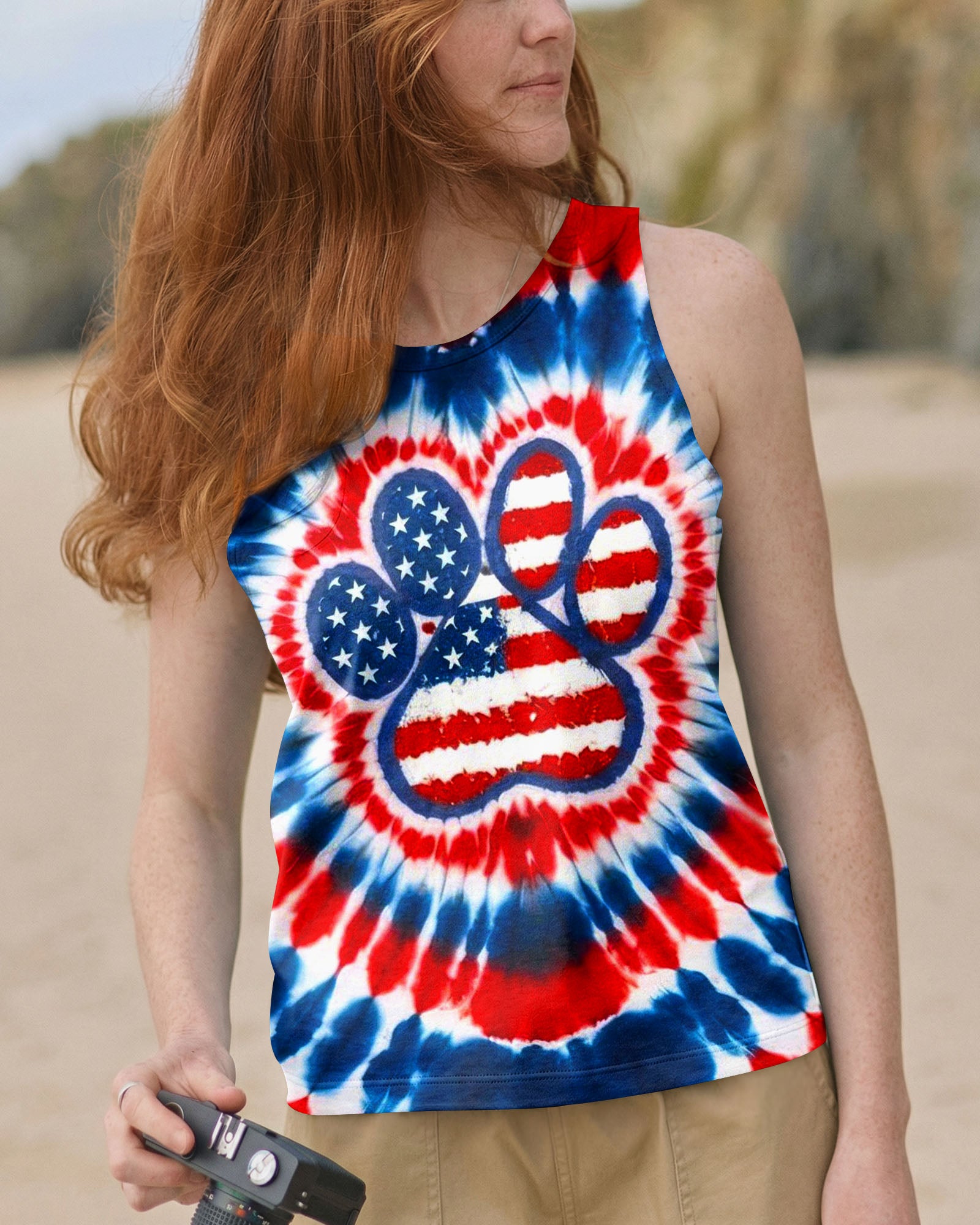 PAW PRINT RED WHITE & BLUE HEART SWIRL ALL OVER PRINT - TLNO1803262