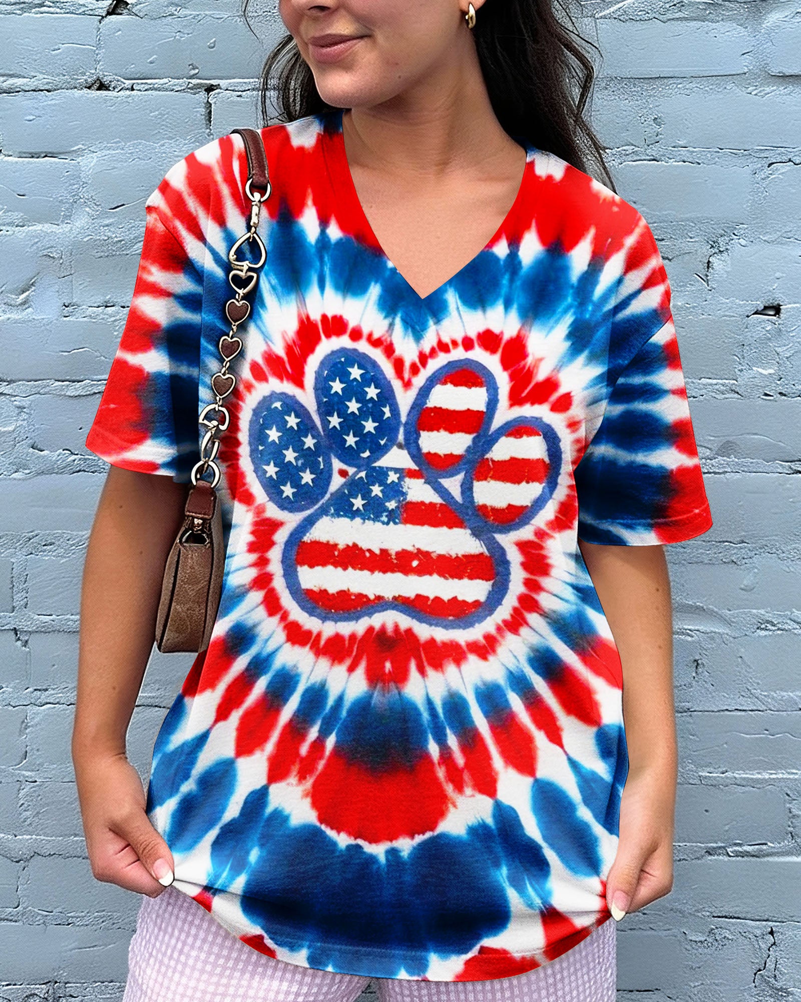 PAW PRINT RED WHITE & BLUE HEART SWIRL ALL OVER PRINT - TLNO1803262