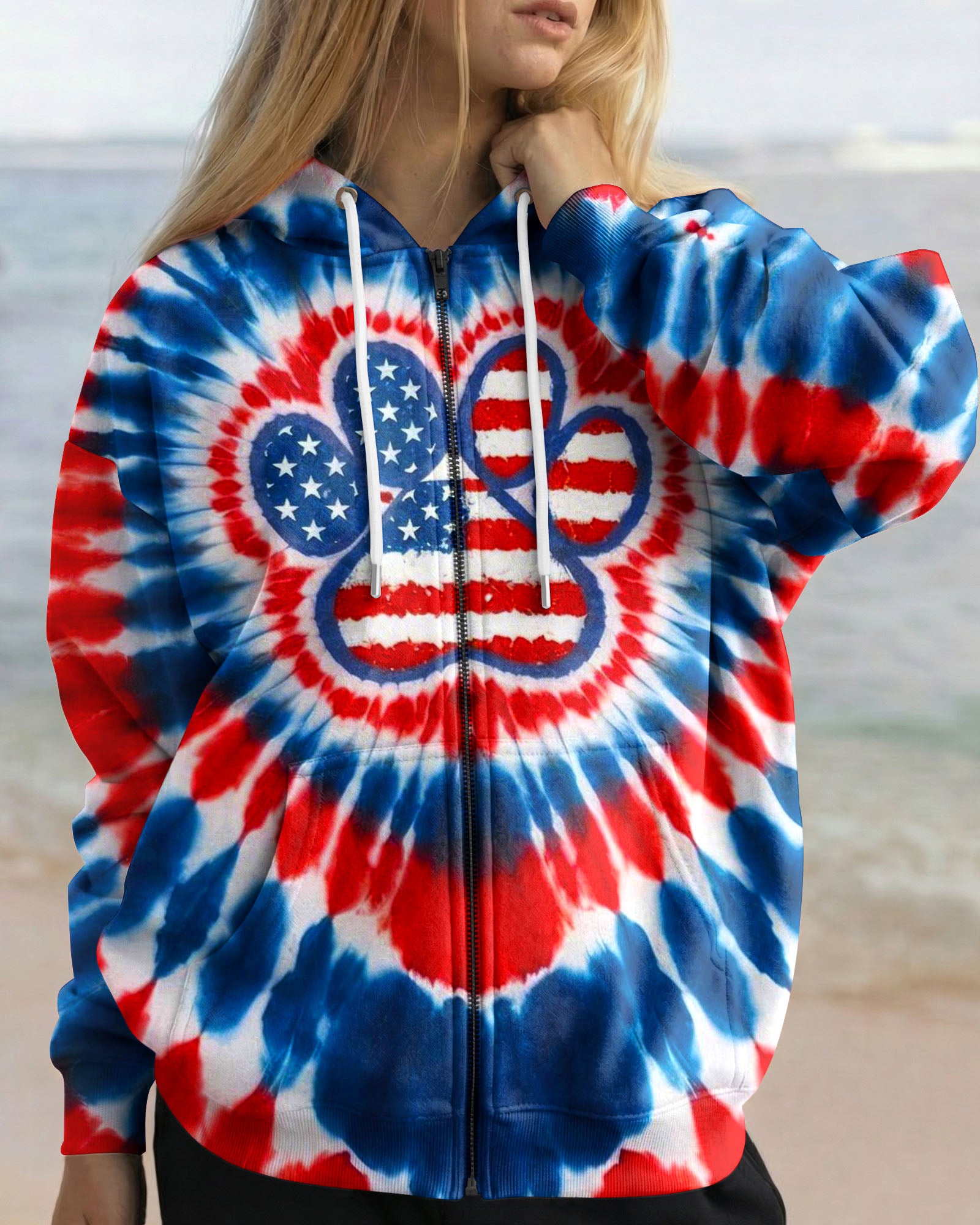 PAW PRINT RED WHITE & BLUE HEART SWIRL ALL OVER PRINT - TLNO1803262