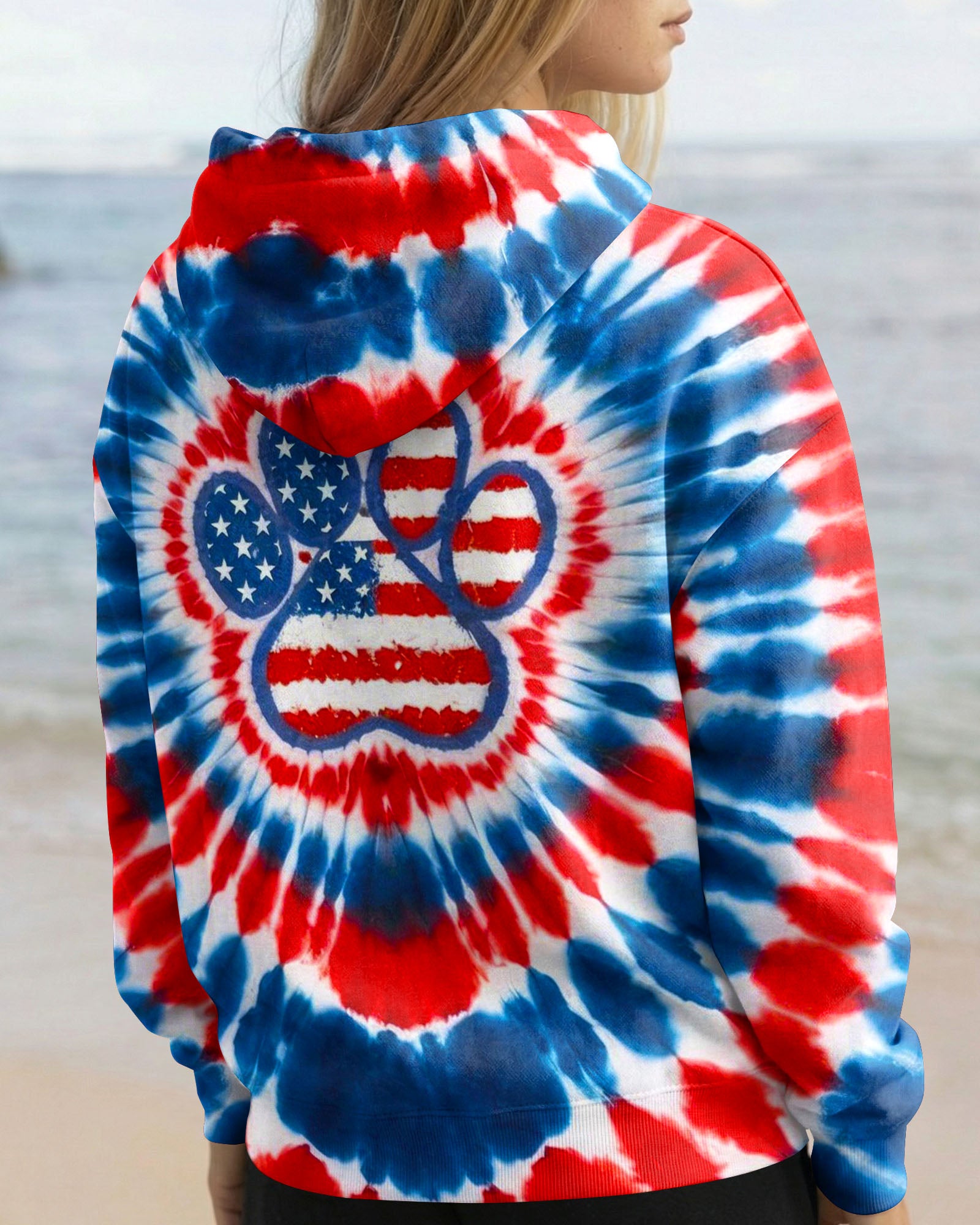 PAW PRINT RED WHITE & BLUE HEART SWIRL ALL OVER PRINT - TLNO1803262