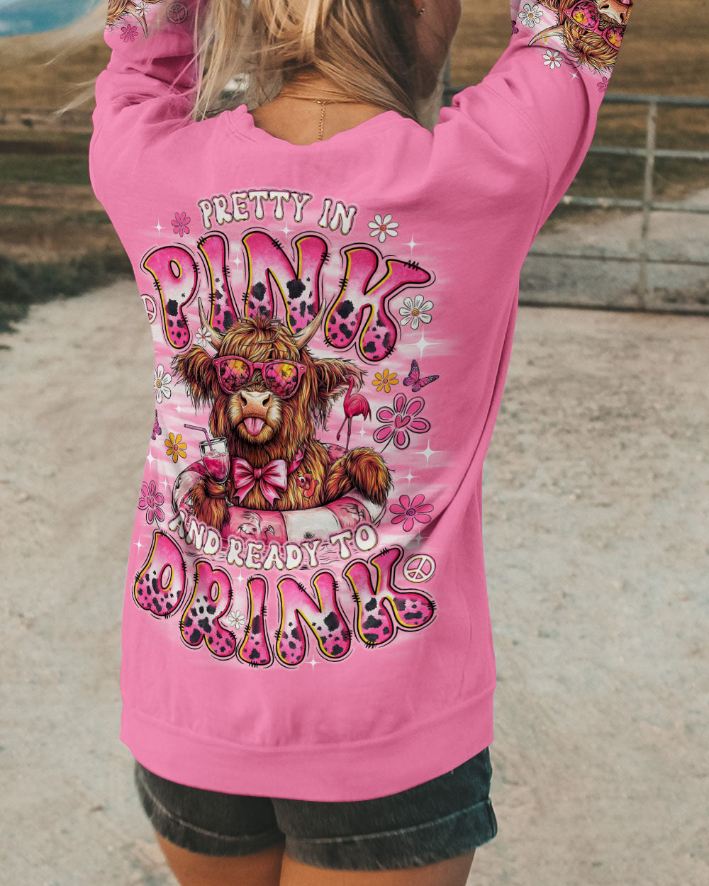 PRETTY IN PINK COW ALL OVER PRINT  - TLNO1807252