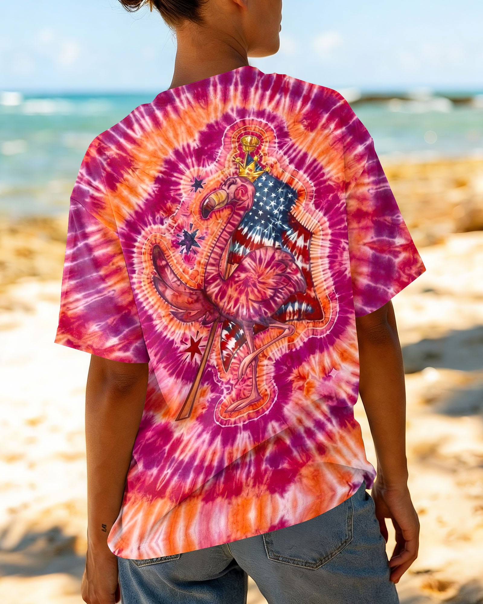 RED WHITE & BLUE FLAMINGO  SWIRL ALL OVER PRINT - TLNO1903261