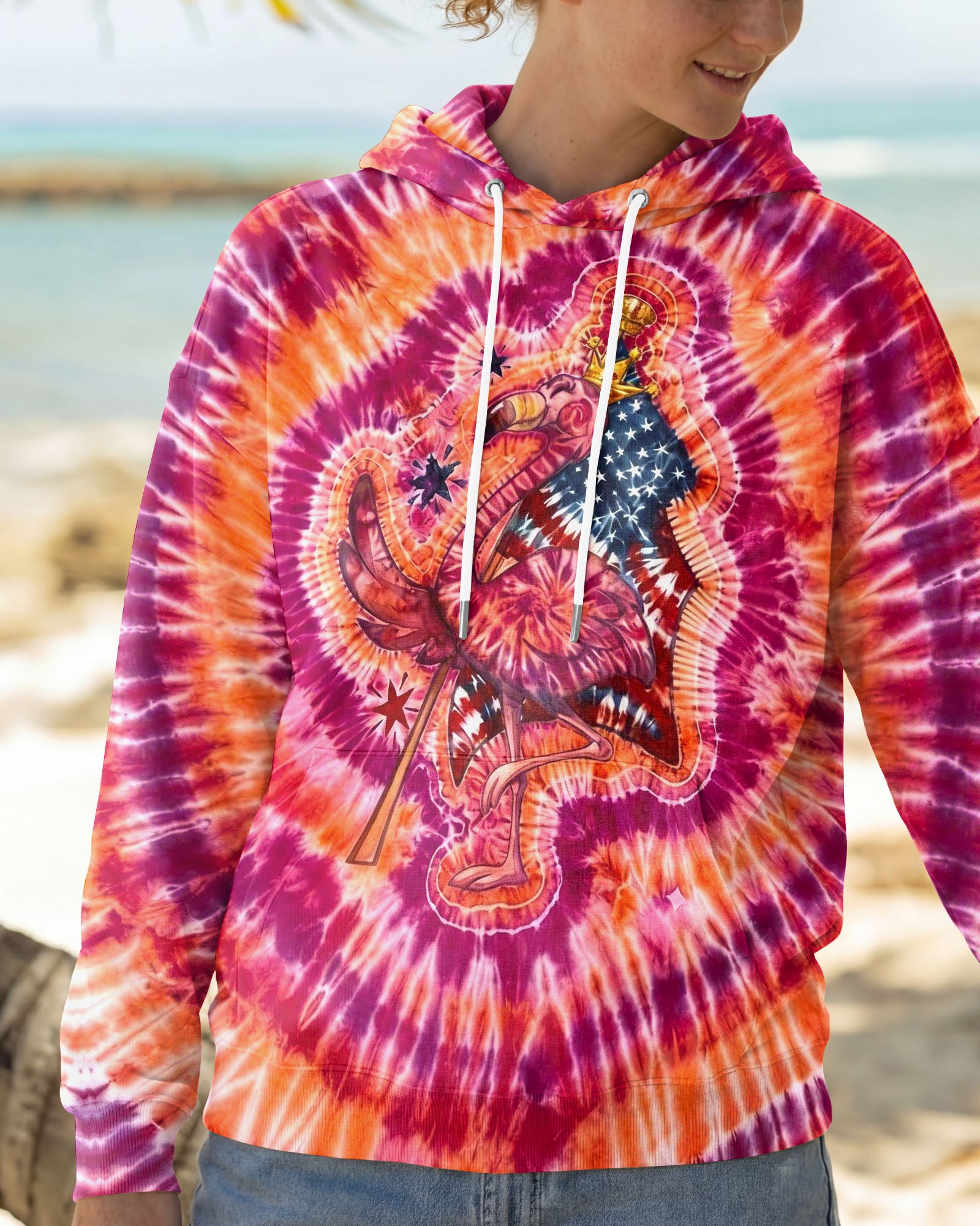 RED WHITE & BLUE FLAMINGO  SWIRL ALL OVER PRINT - TLNO1903261