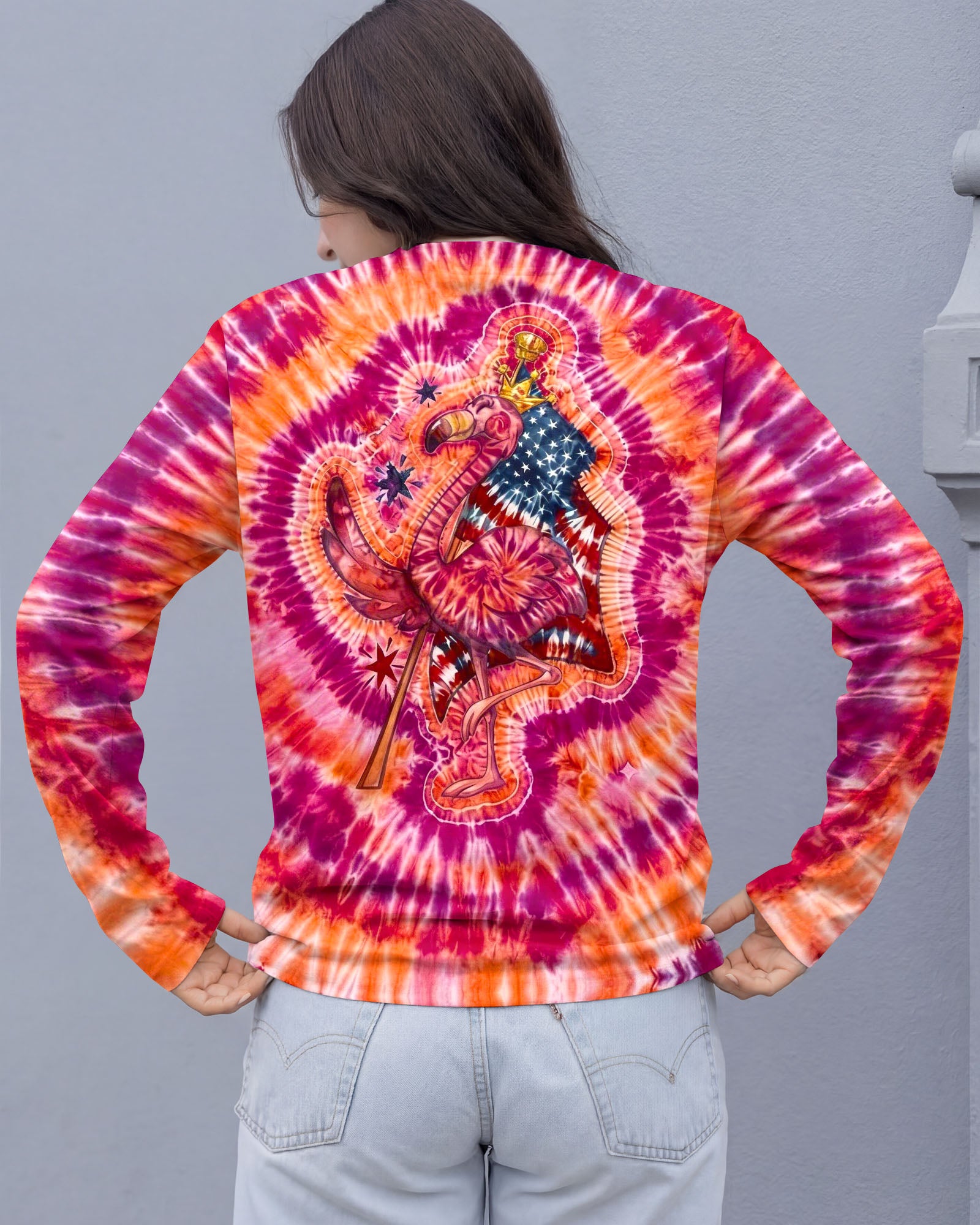 RED WHITE & BLUE FLAMINGO  SWIRL ALL OVER PRINT - TLNO1903261