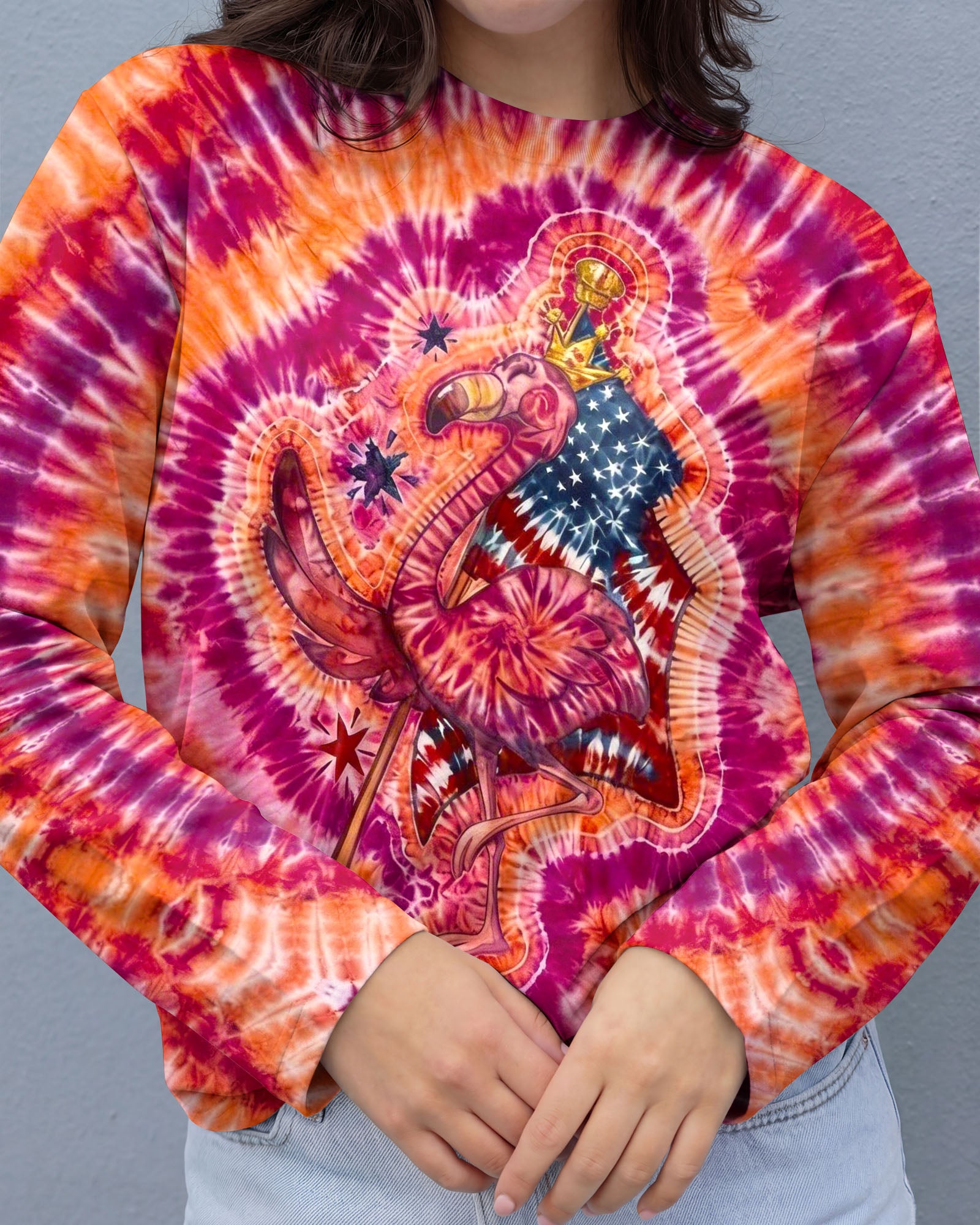 RED WHITE & BLUE FLAMINGO  SWIRL ALL OVER PRINT - TLNO1903261