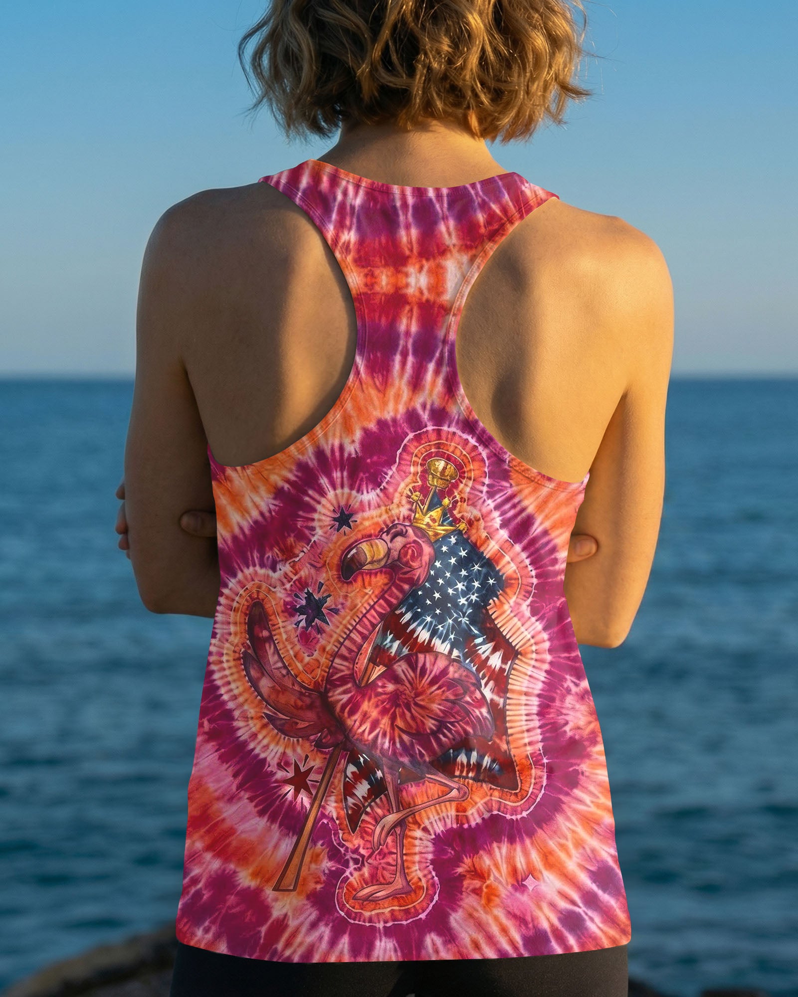RED WHITE & BLUE FLAMINGO  SWIRL ALL OVER PRINT - TLNO1903261