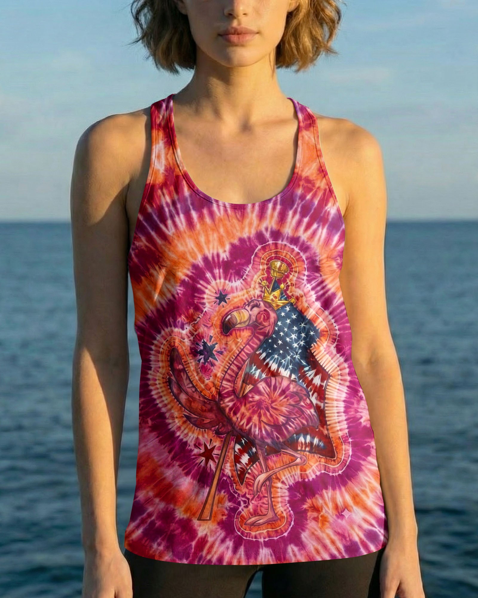 RED WHITE & BLUE FLAMINGO  SWIRL ALL OVER PRINT - TLNO1903261