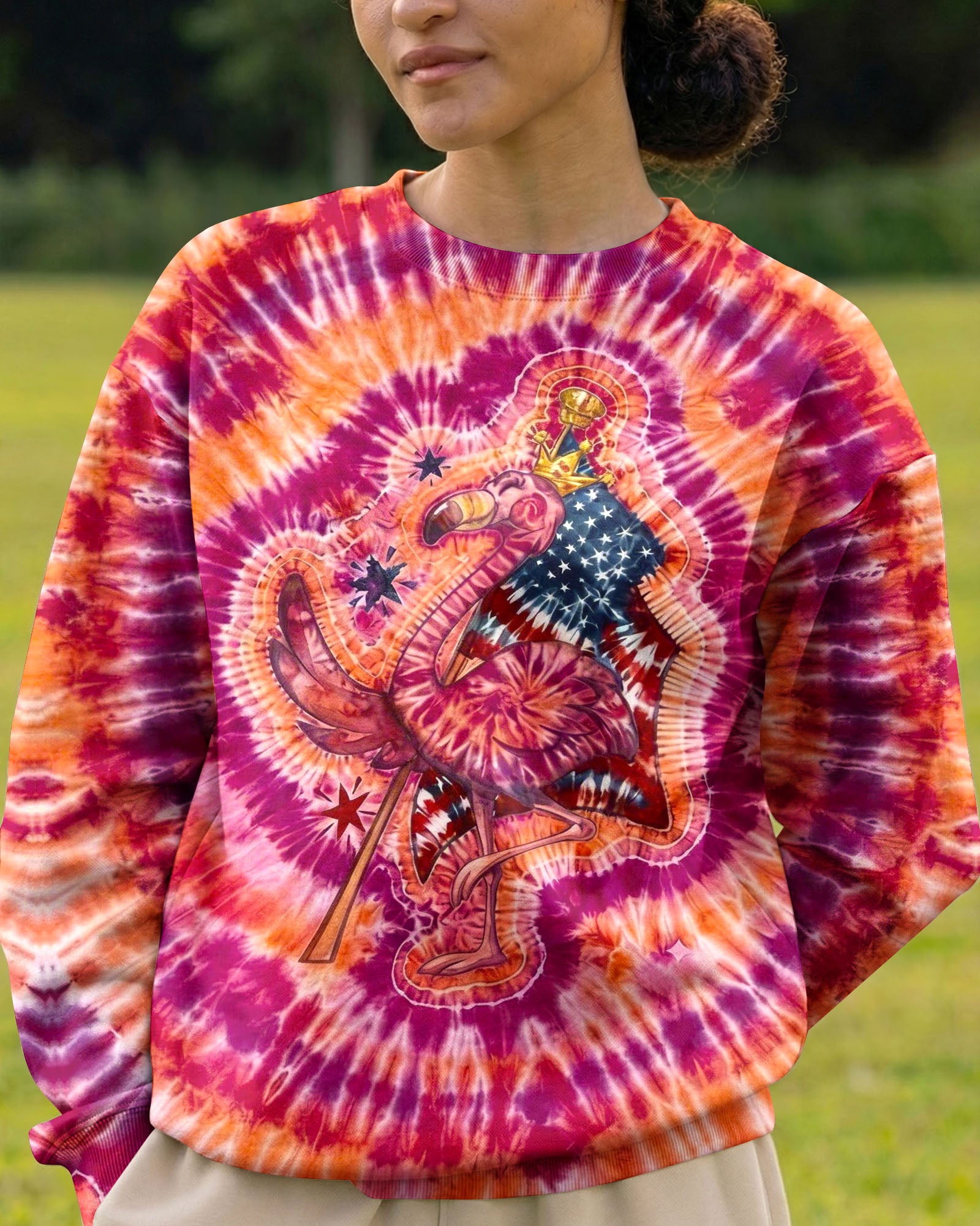 RED WHITE & BLUE FLAMINGO  SWIRL ALL OVER PRINT - TLNO1903261