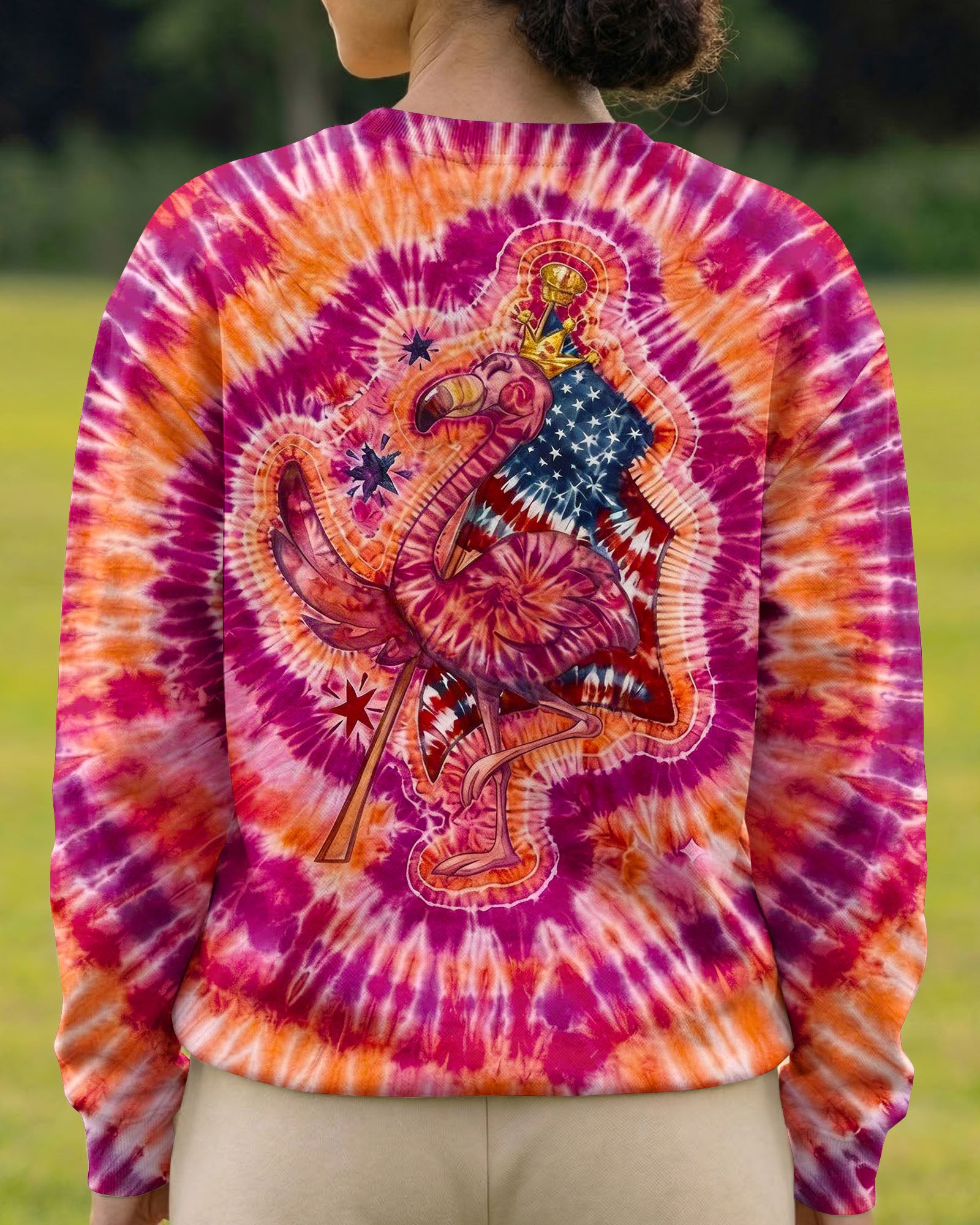 RED WHITE & BLUE FLAMINGO  SWIRL ALL OVER PRINT - TLNO1903261
