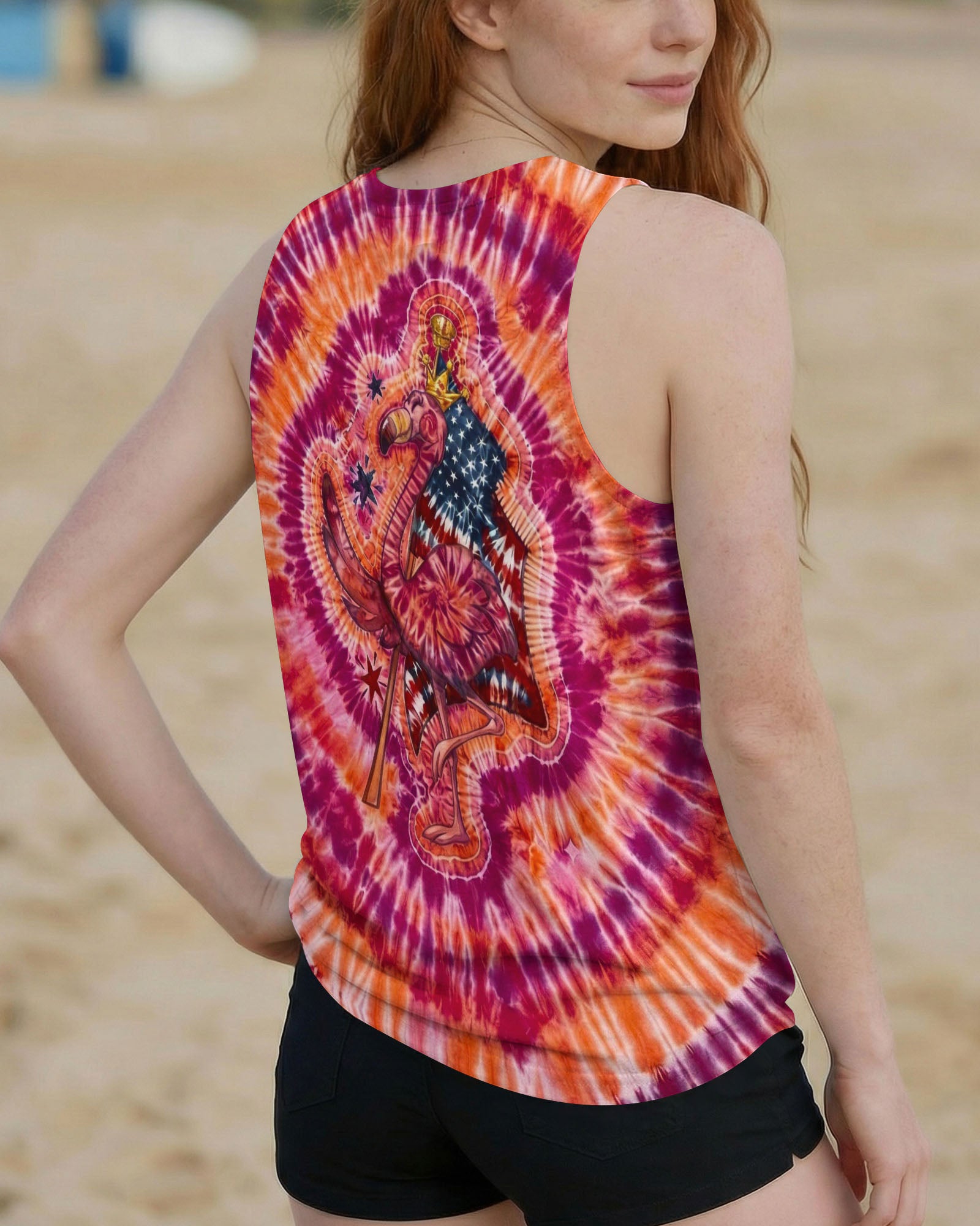 RED WHITE & BLUE FLAMINGO  SWIRL ALL OVER PRINT - TLNO1903261