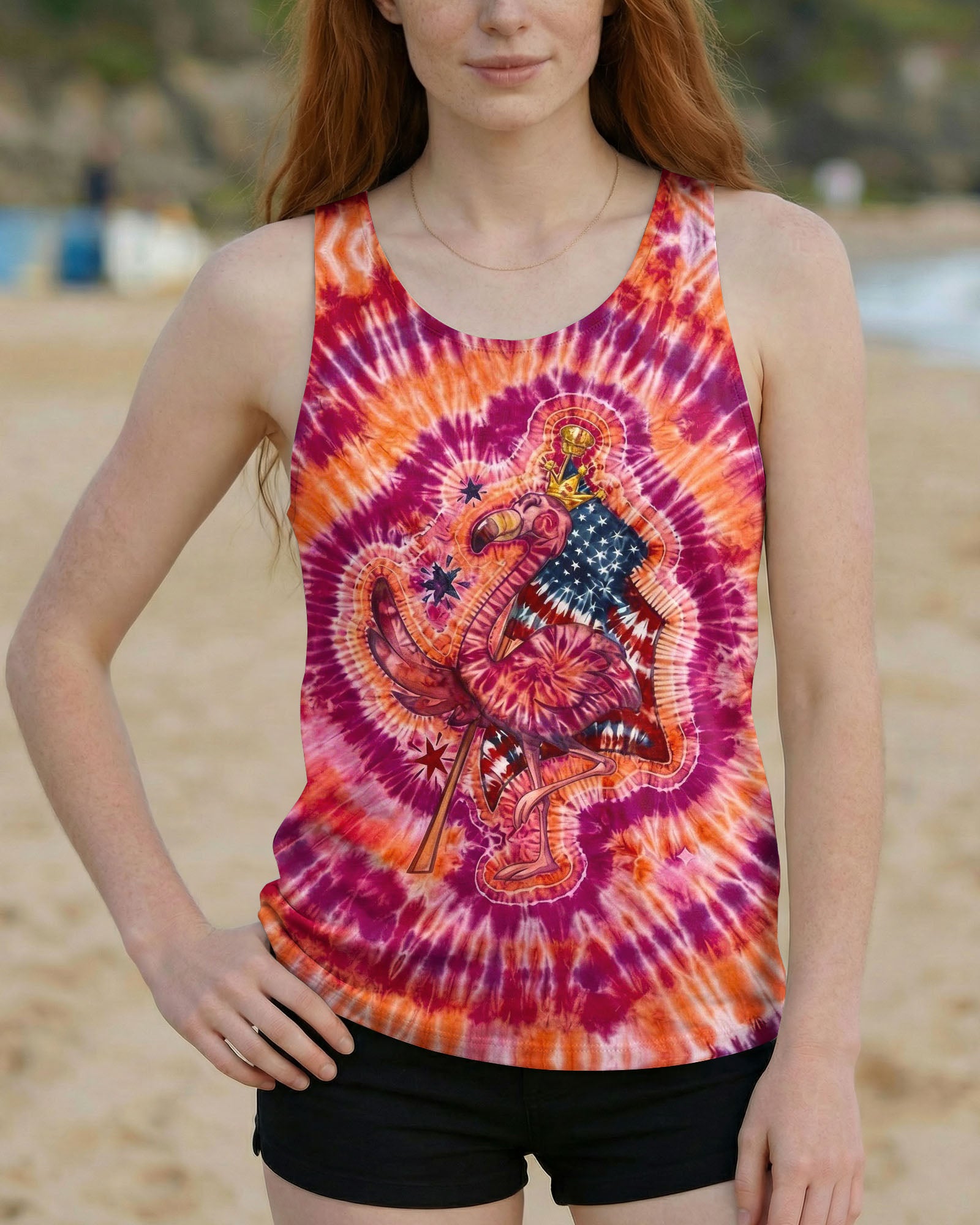 RED WHITE & BLUE FLAMINGO  SWIRL ALL OVER PRINT - TLNO1903261