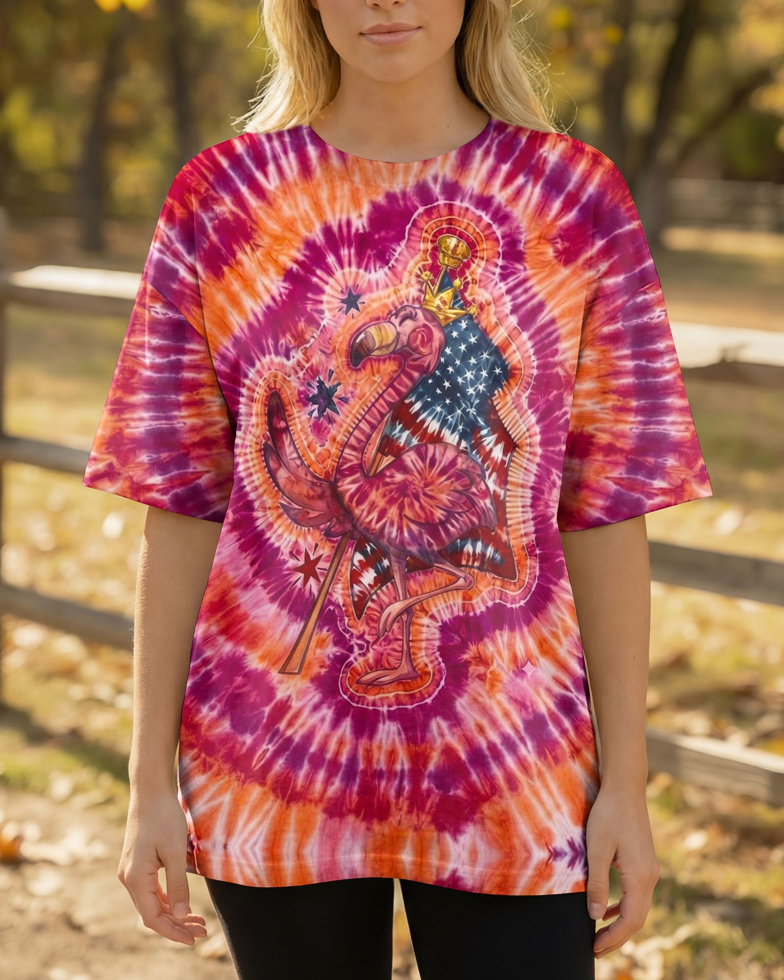 RED WHITE & BLUE FLAMINGO  SWIRL ALL OVER PRINT - TLNO1903261