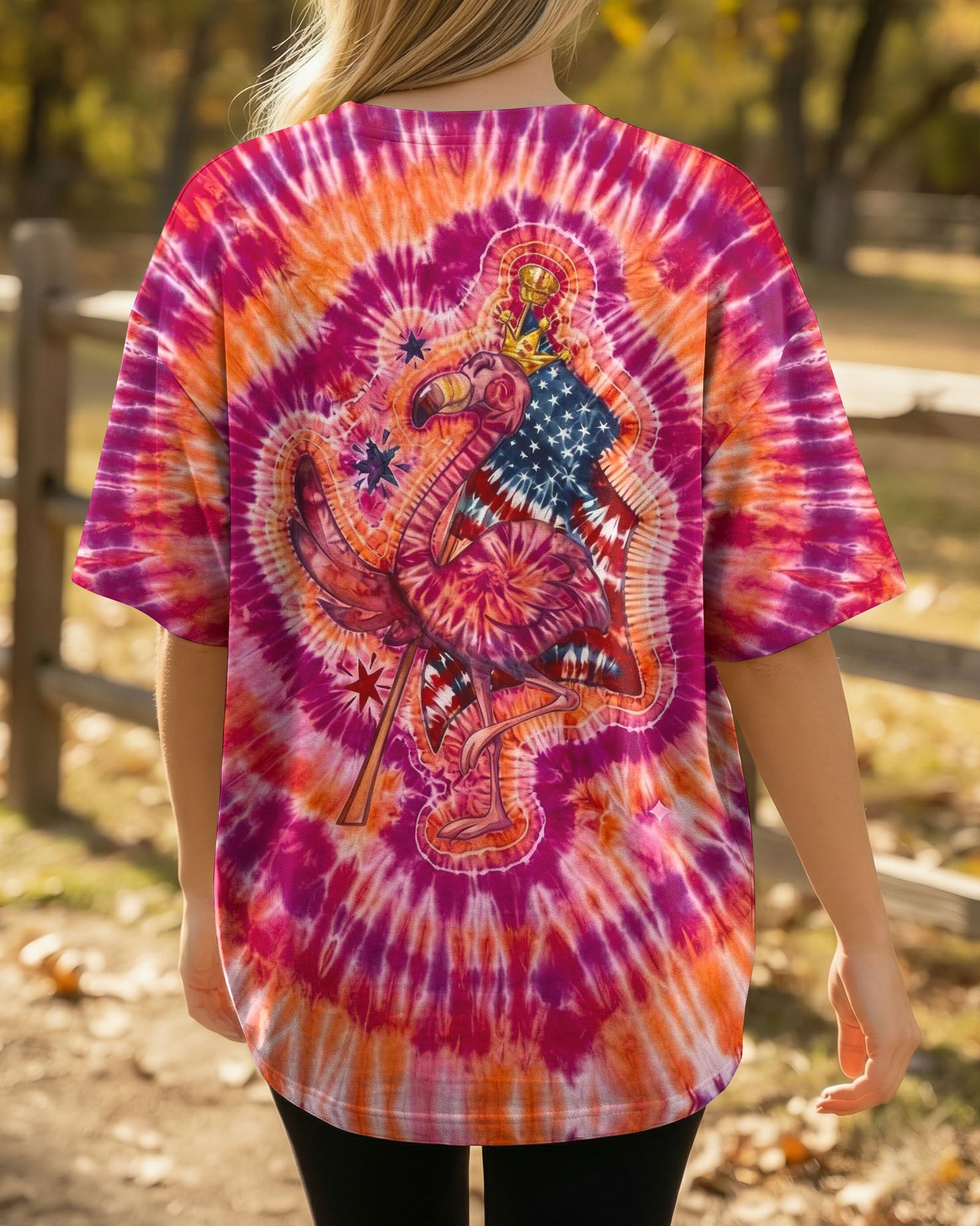 RED WHITE & BLUE FLAMINGO  SWIRL ALL OVER PRINT - TLNO1903261