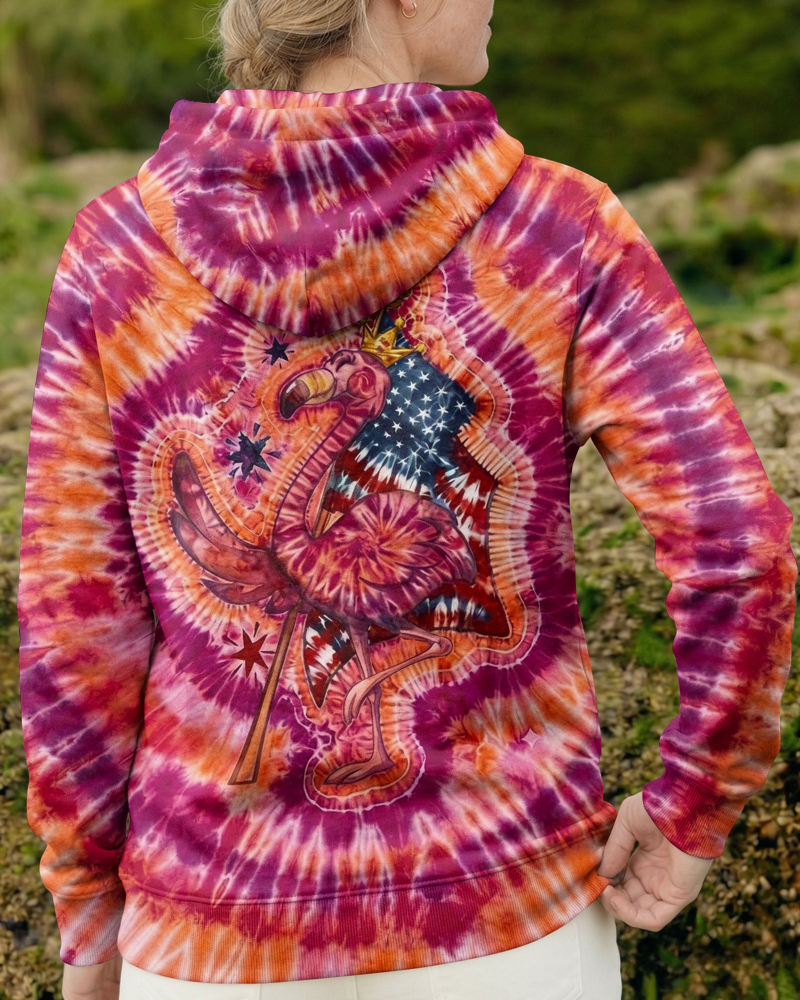 RED WHITE & BLUE FLAMINGO  SWIRL ALL OVER PRINT - TLNO1903261