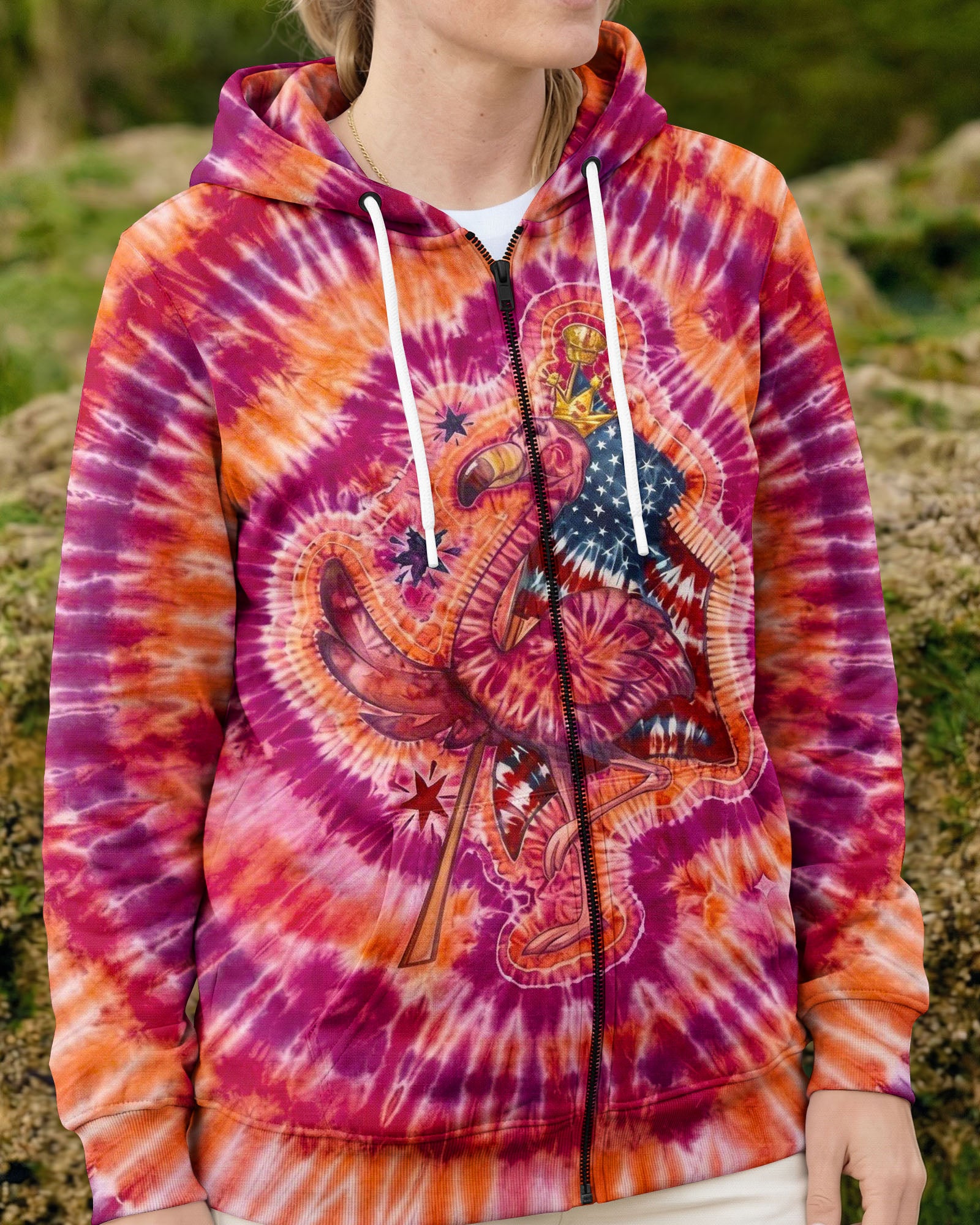 RED WHITE & BLUE FLAMINGO  SWIRL ALL OVER PRINT - TLNO1903261