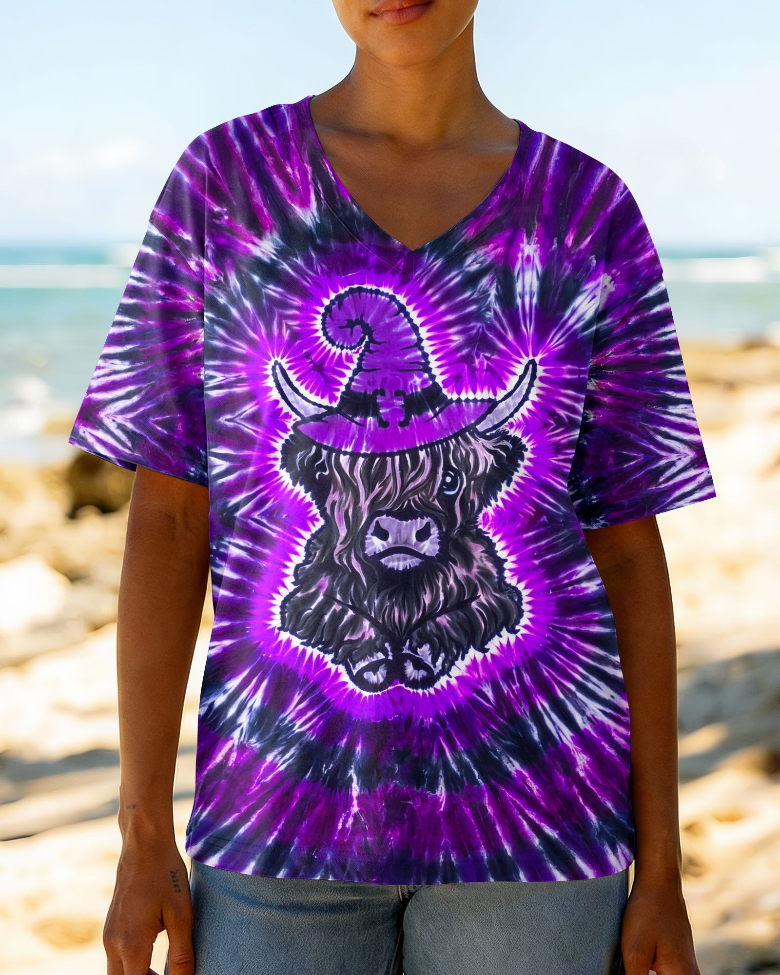 HIGHLAND COW WITCH HAT HALLOWEEN BURST ALL OVER PRINT - TLNO2107262