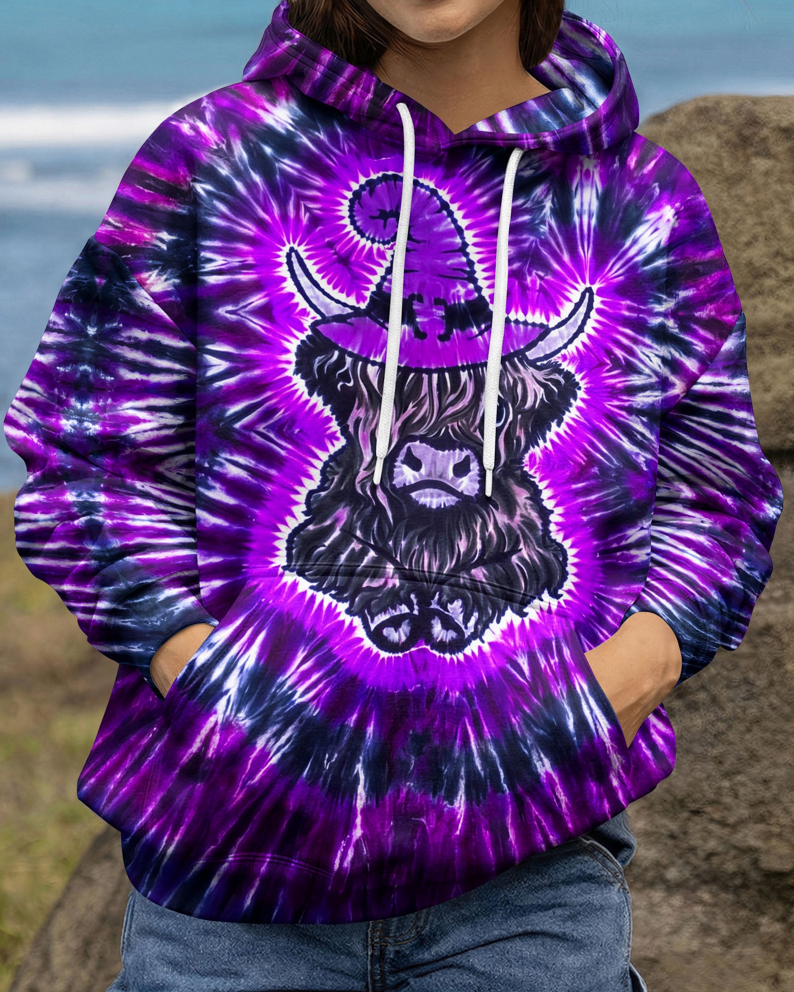 HIGHLAND COW WITCH HAT HALLOWEEN BURST ALL OVER PRINT - TLNO2107262