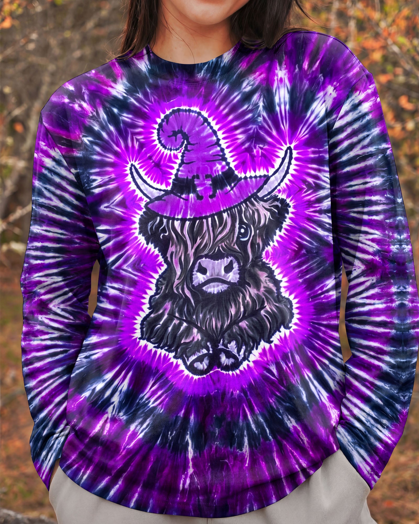 HIGHLAND COW WITCH HAT HALLOWEEN BURST ALL OVER PRINT - TLNO2107262