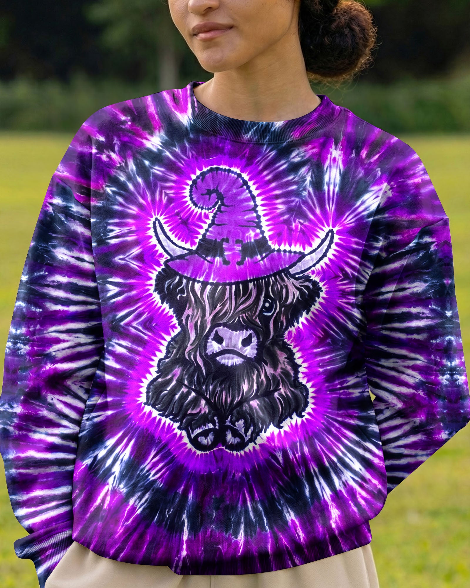 HIGHLAND COW WITCH HAT HALLOWEEN BURST ALL OVER PRINT - TLNO2107262