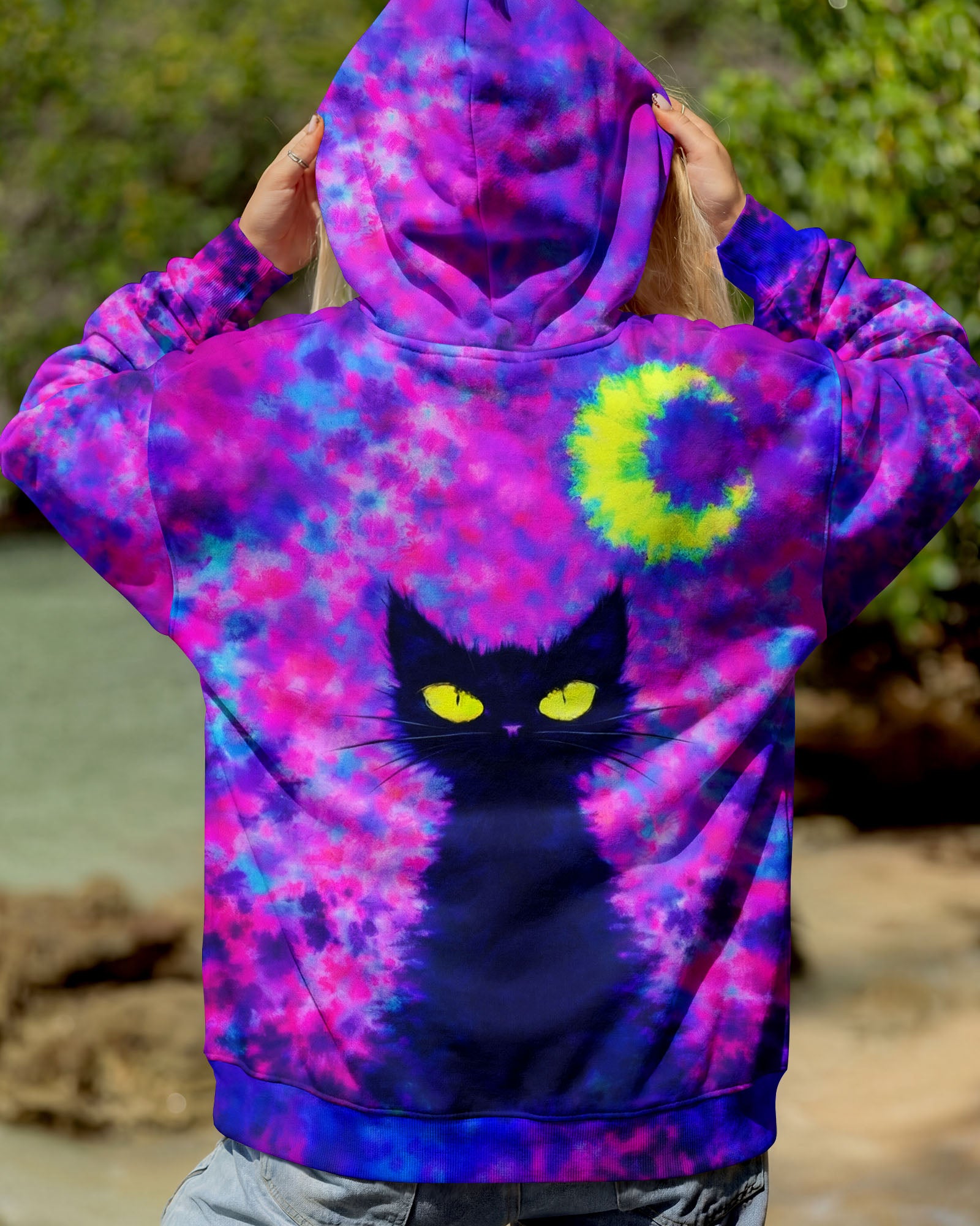 BLACK CAT CRESCENT MOON SWIRL ALL OVER PRINT - TLNO2301262